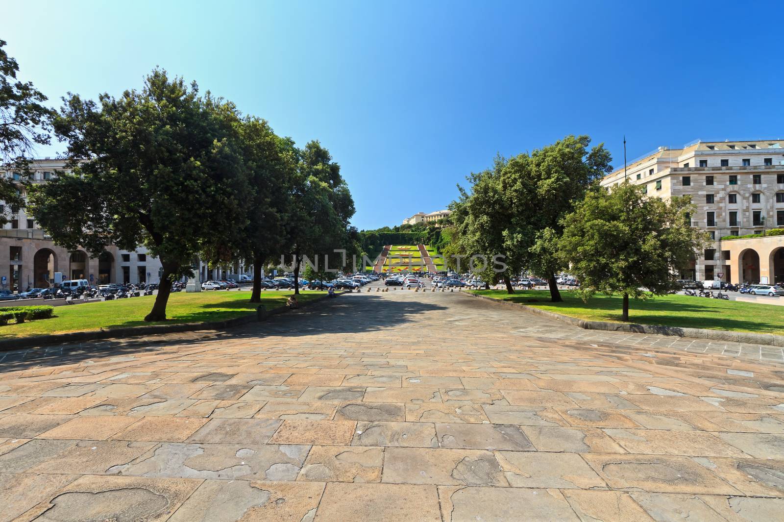 view in Piazza della Vittoria  in Genoa, Liguria , Italy