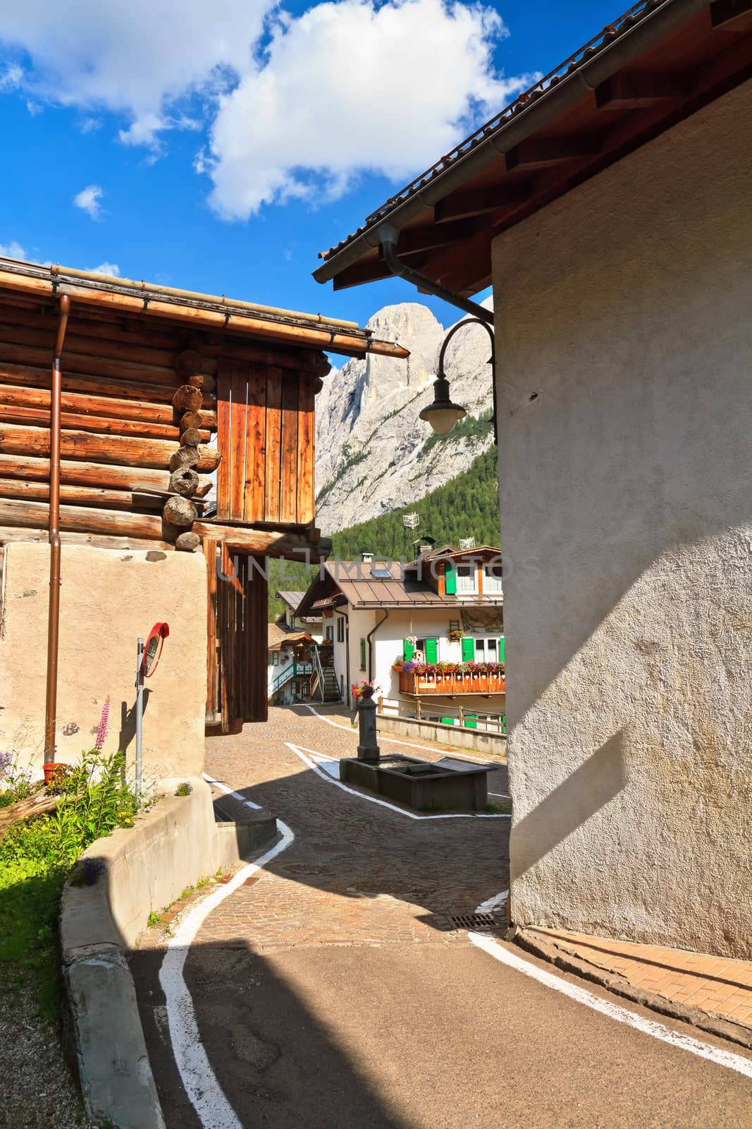 urban view in Penia, small village in Fassa Valley, Trentino, Italy
