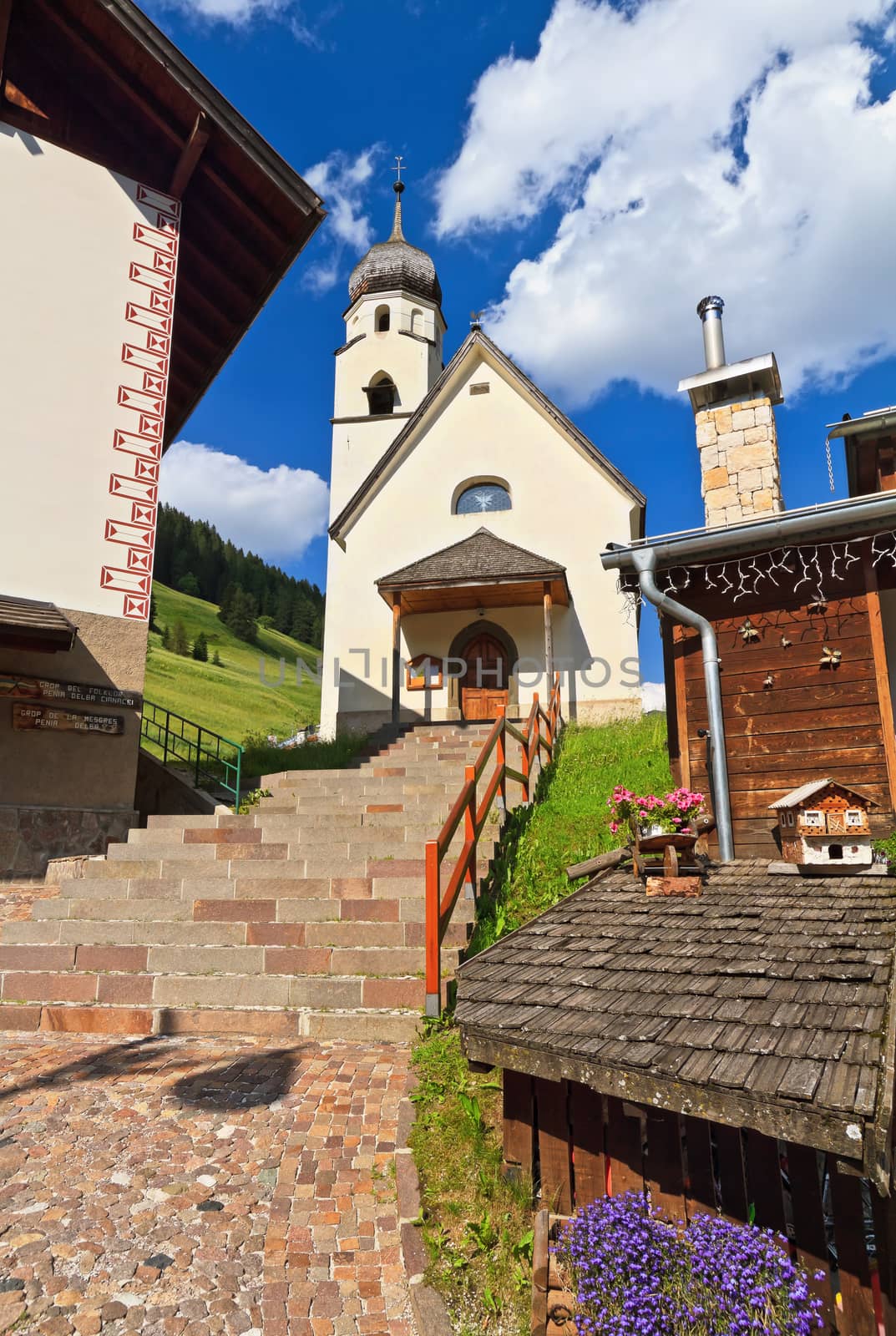 small church in Penia village, Fassa Valley, Trentino, Italy