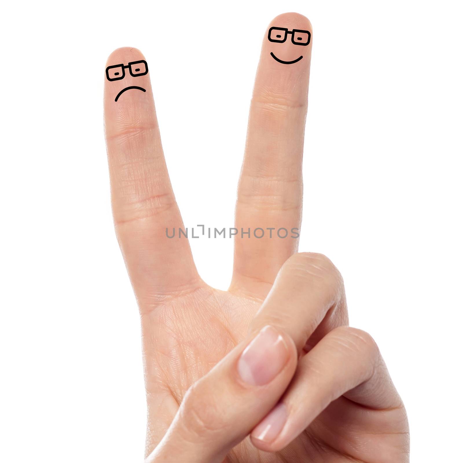 Couple of fingers with sketched smiley  by stockyimages
