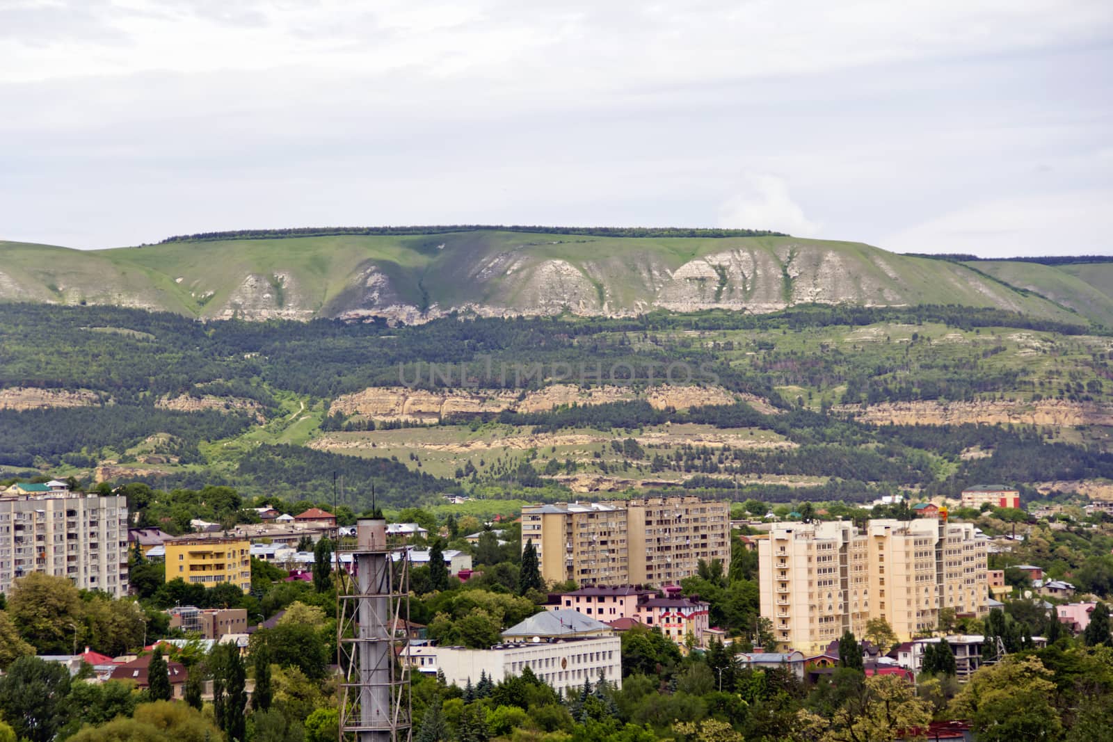 Panorama of Russian town from bird flight