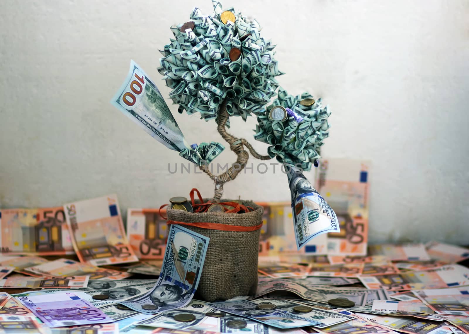 Tree of dollar bills. The money tree
