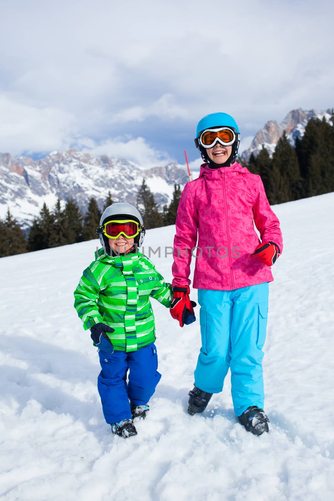 Ski, skier, winter - lovely kids has a fun on ski