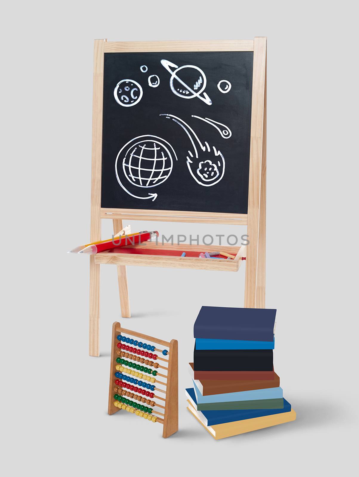 School doodles in chalkboard background by stockyimages