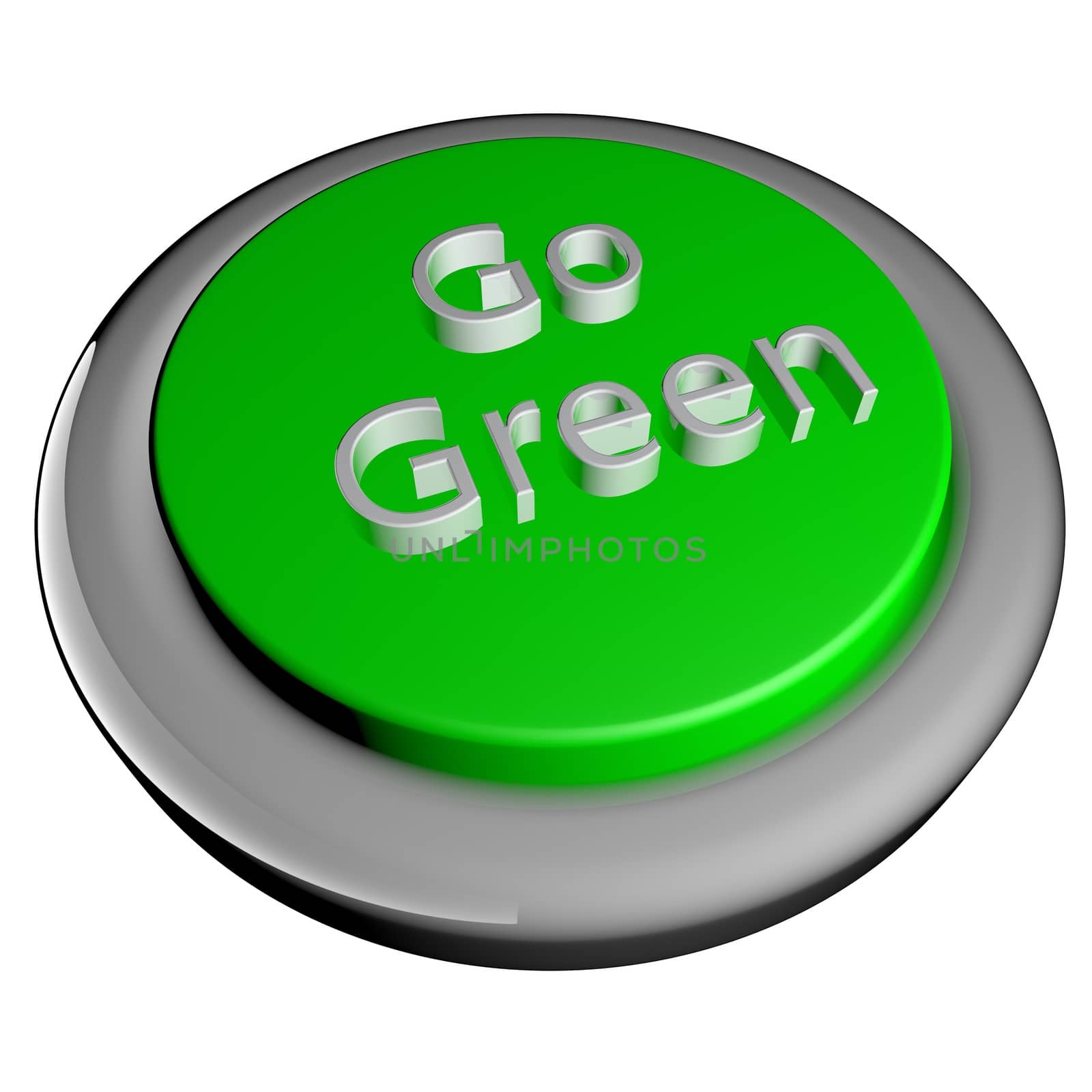 Go green button, isolated over white, 3d render