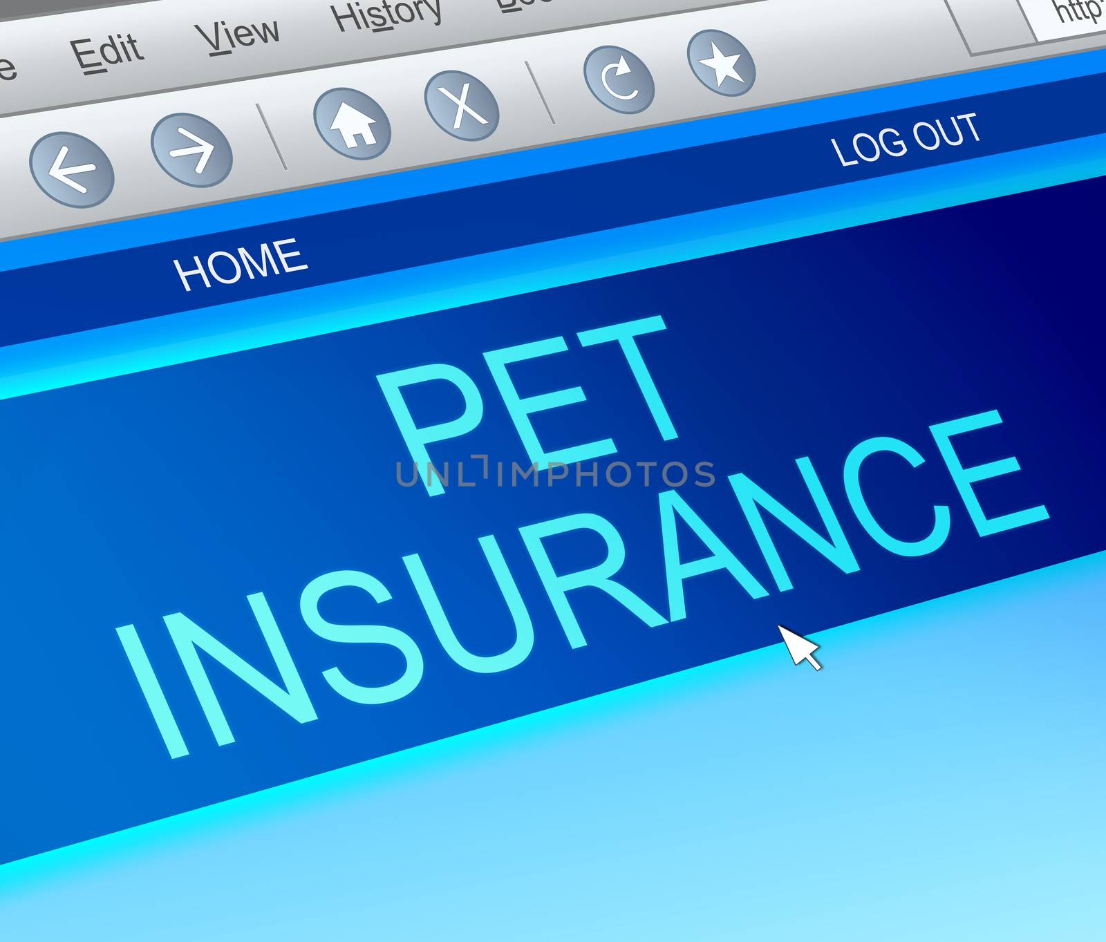 Illustration depicting a computer screen capture with a pet insurance concept.