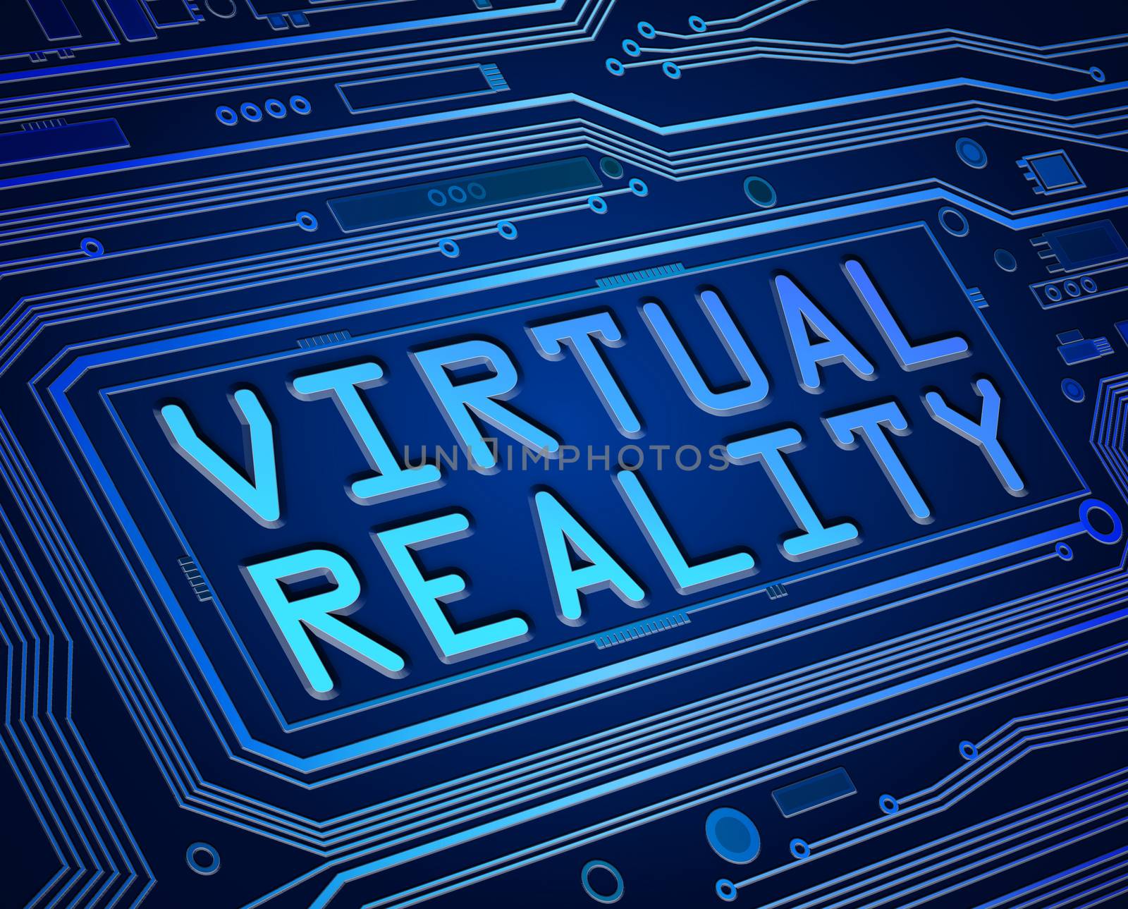 Abstract style illustration depicting printed circuit board components with a virtual reality concept.