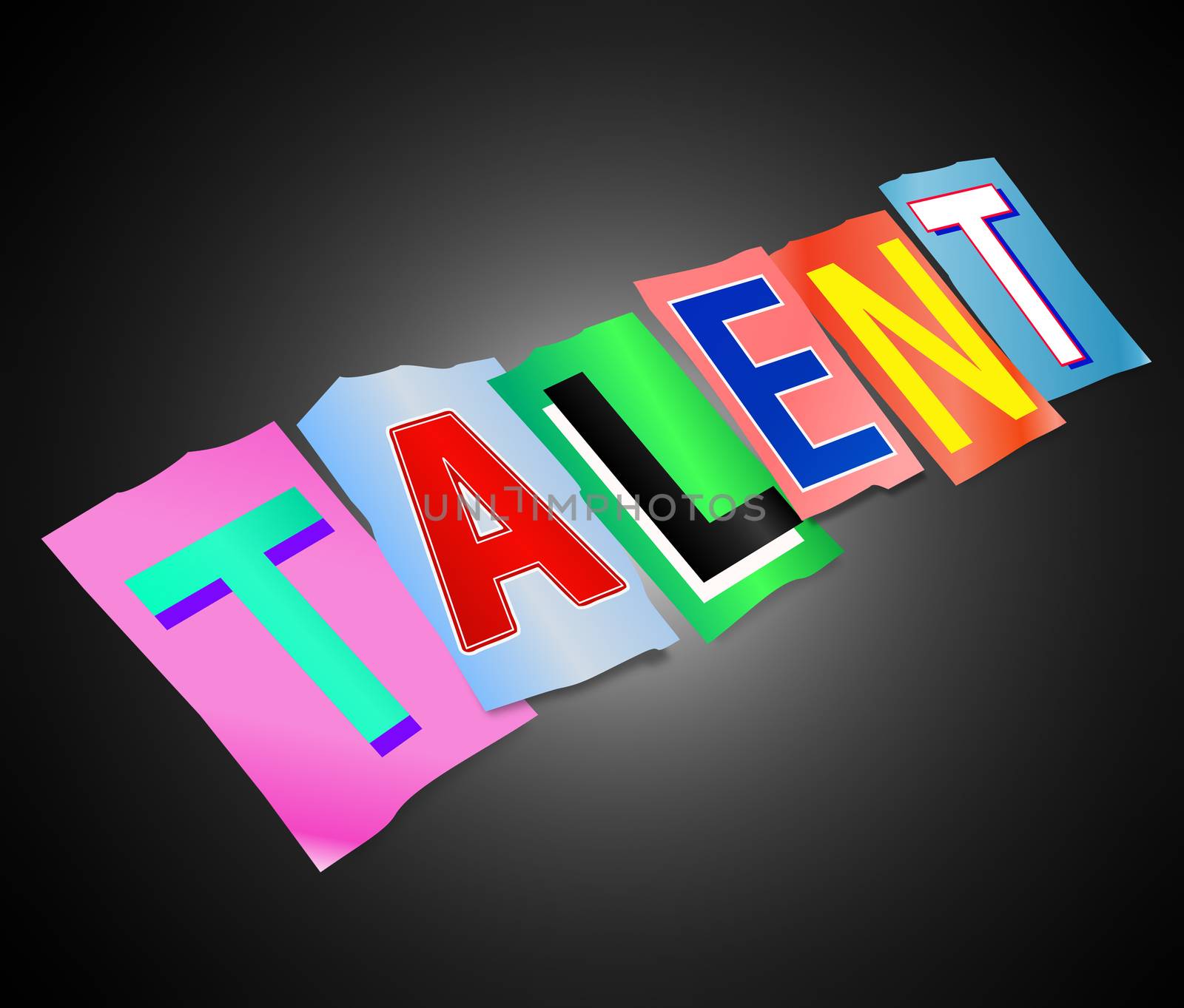Illustration depicting a set of cut out printed letters arranged to form the word talent.