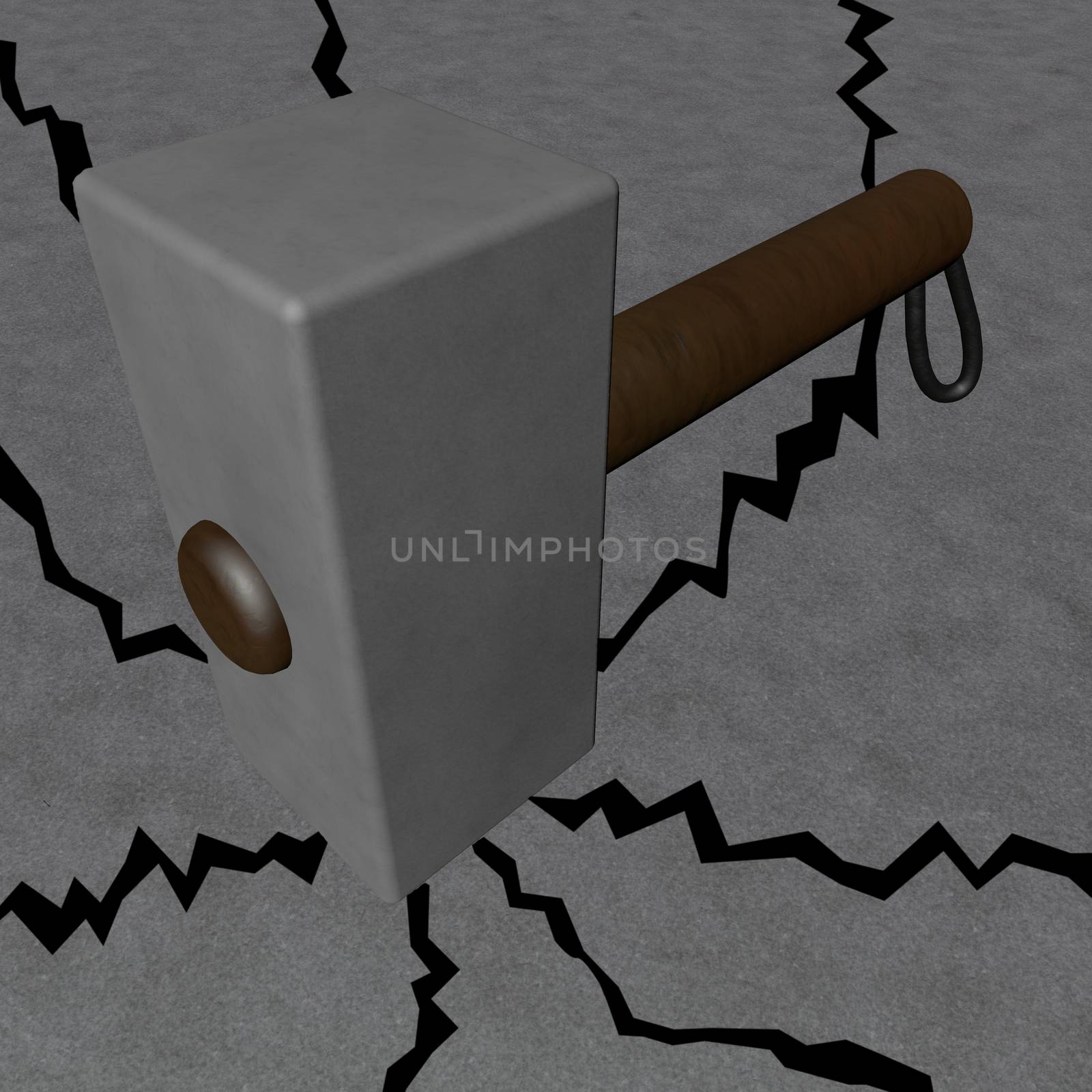 Hammer breaking the ground, 3d render