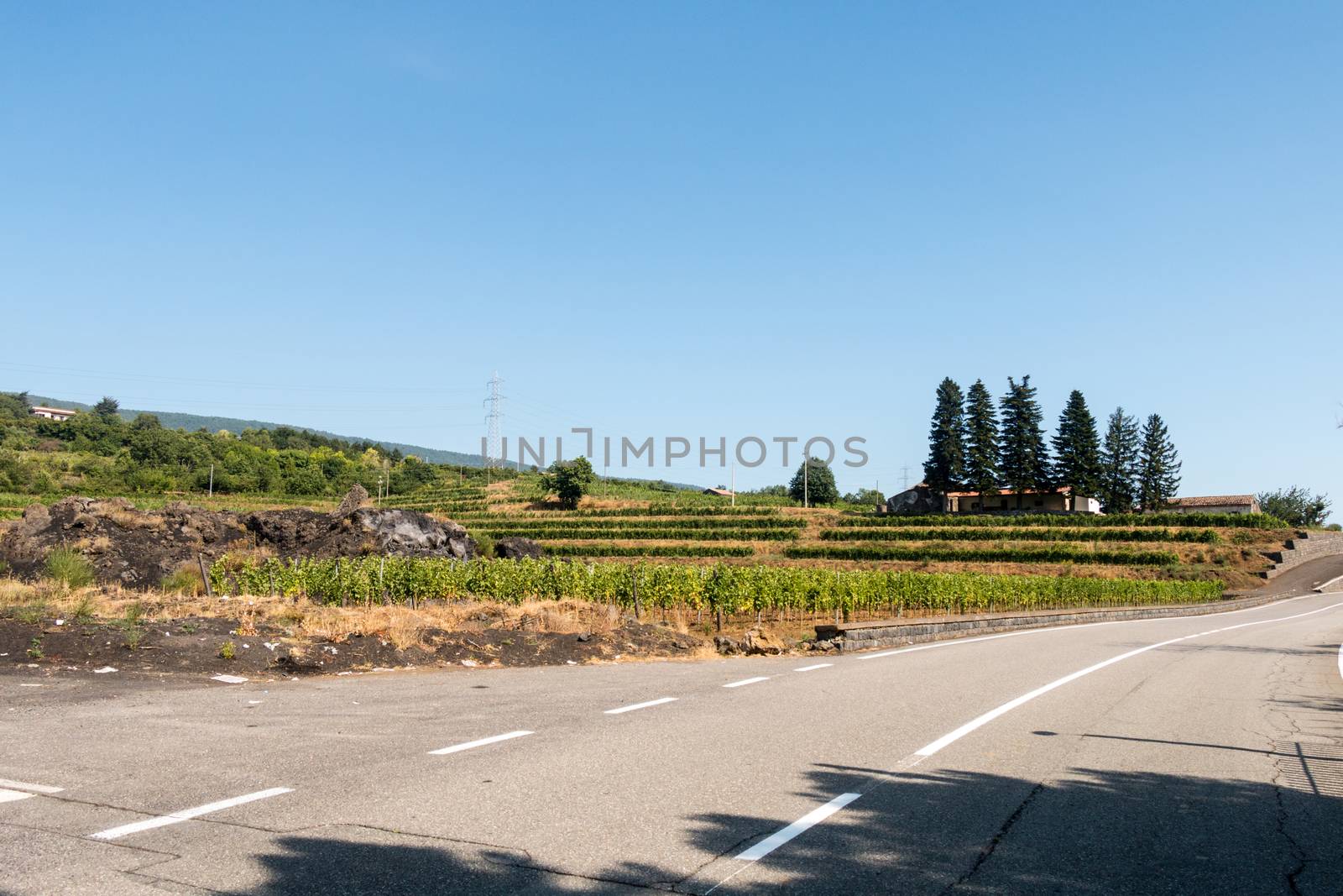 Lonely road on mount Etna Active Volcano