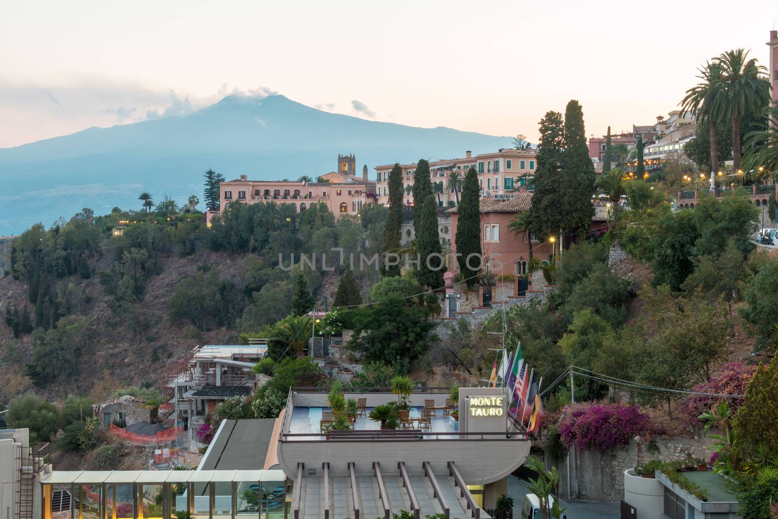 Mount Etna from Taormina city garden