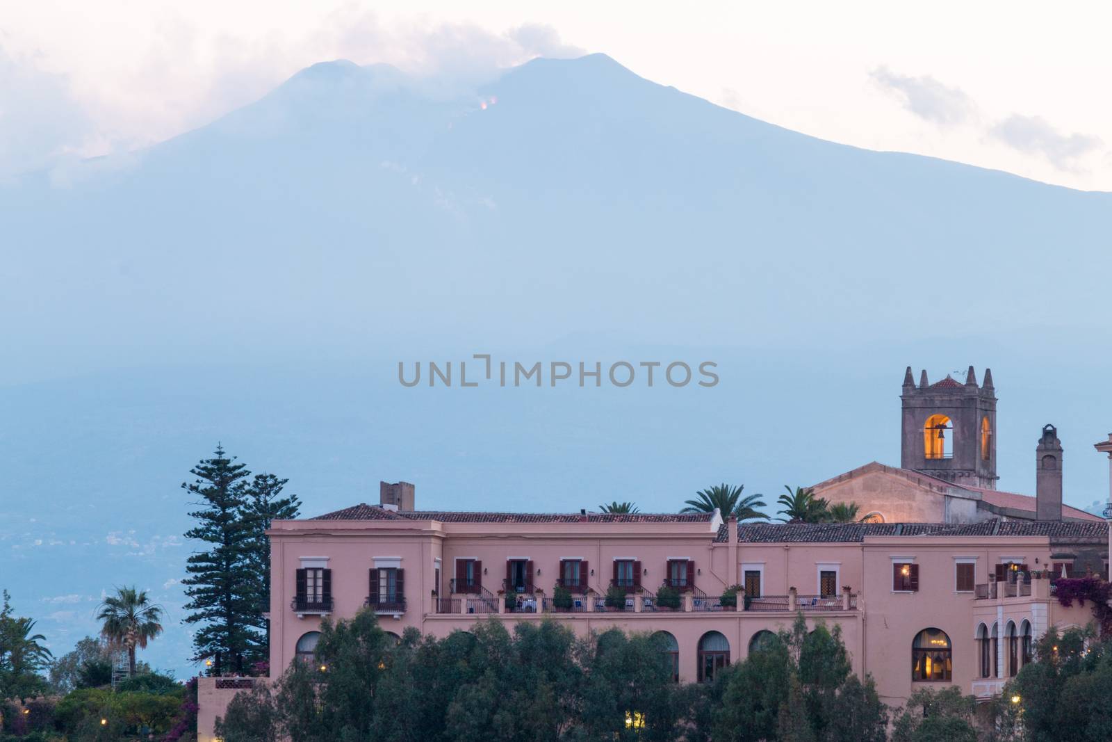 Mount Etna from Taormina city garden