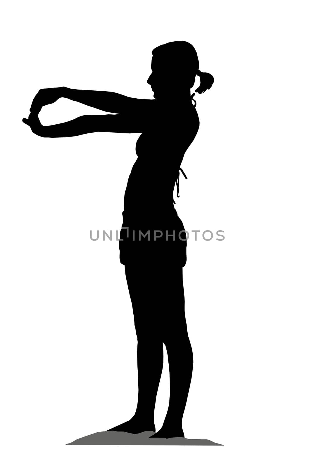 Silhouette of a girl doing exercise, isolated on white background.