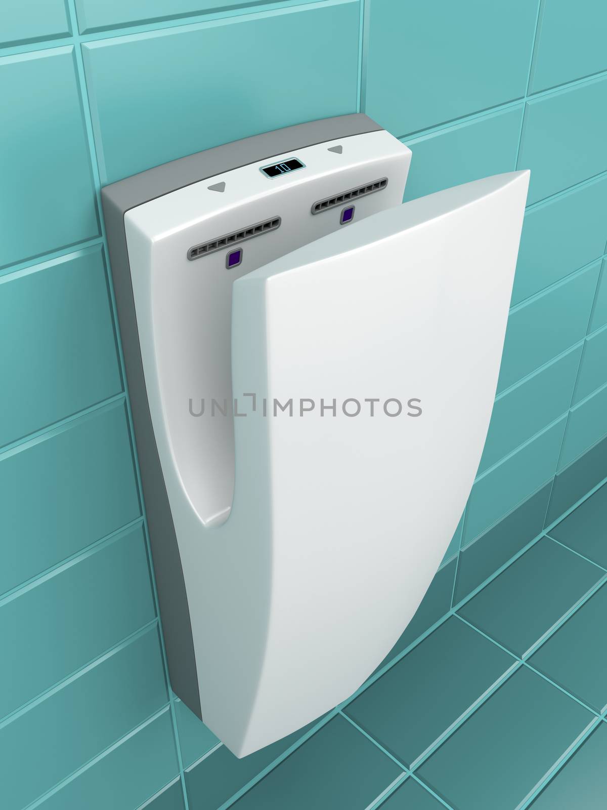 Vertical hand dryer in public WC