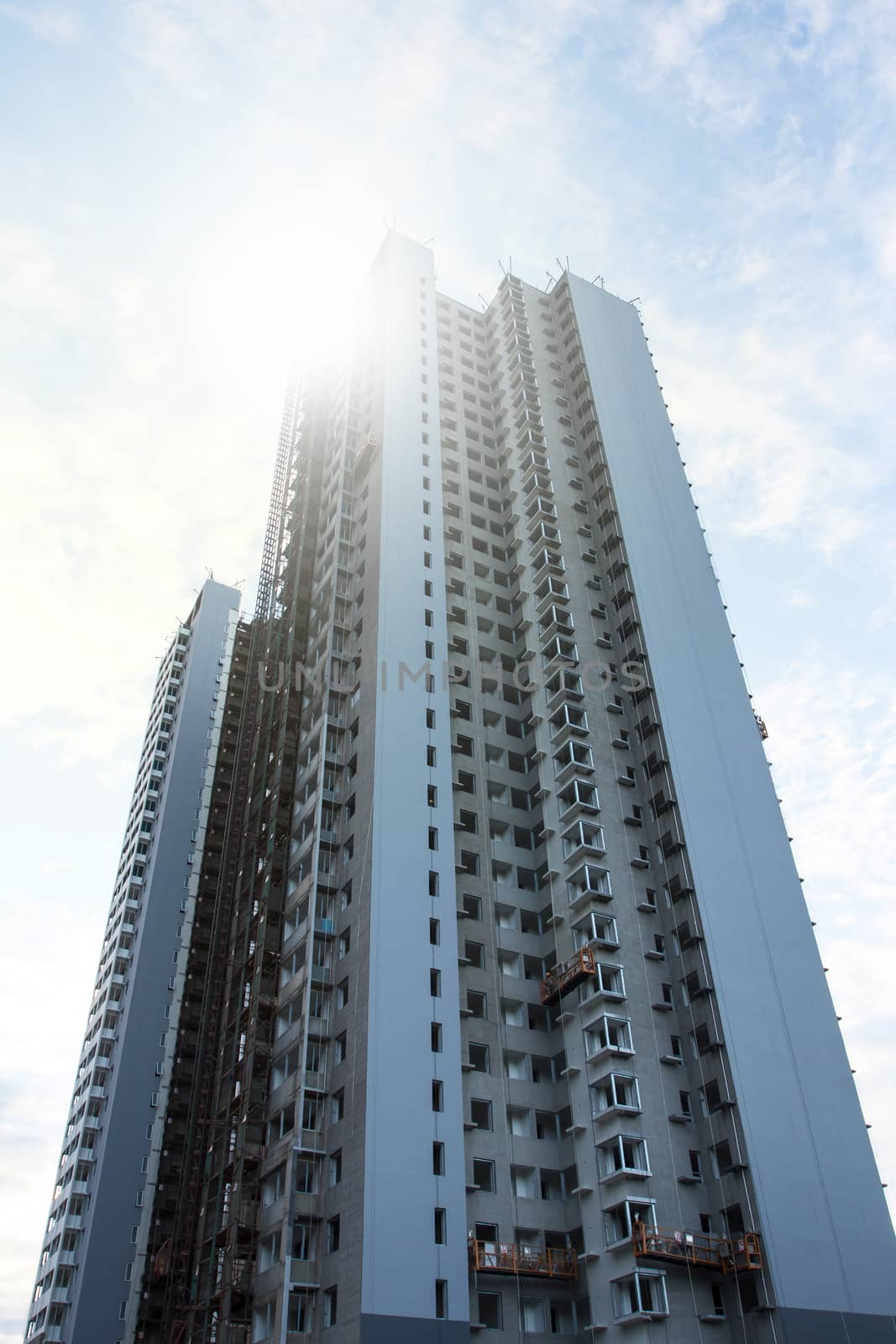one tall building under construction,low angle
