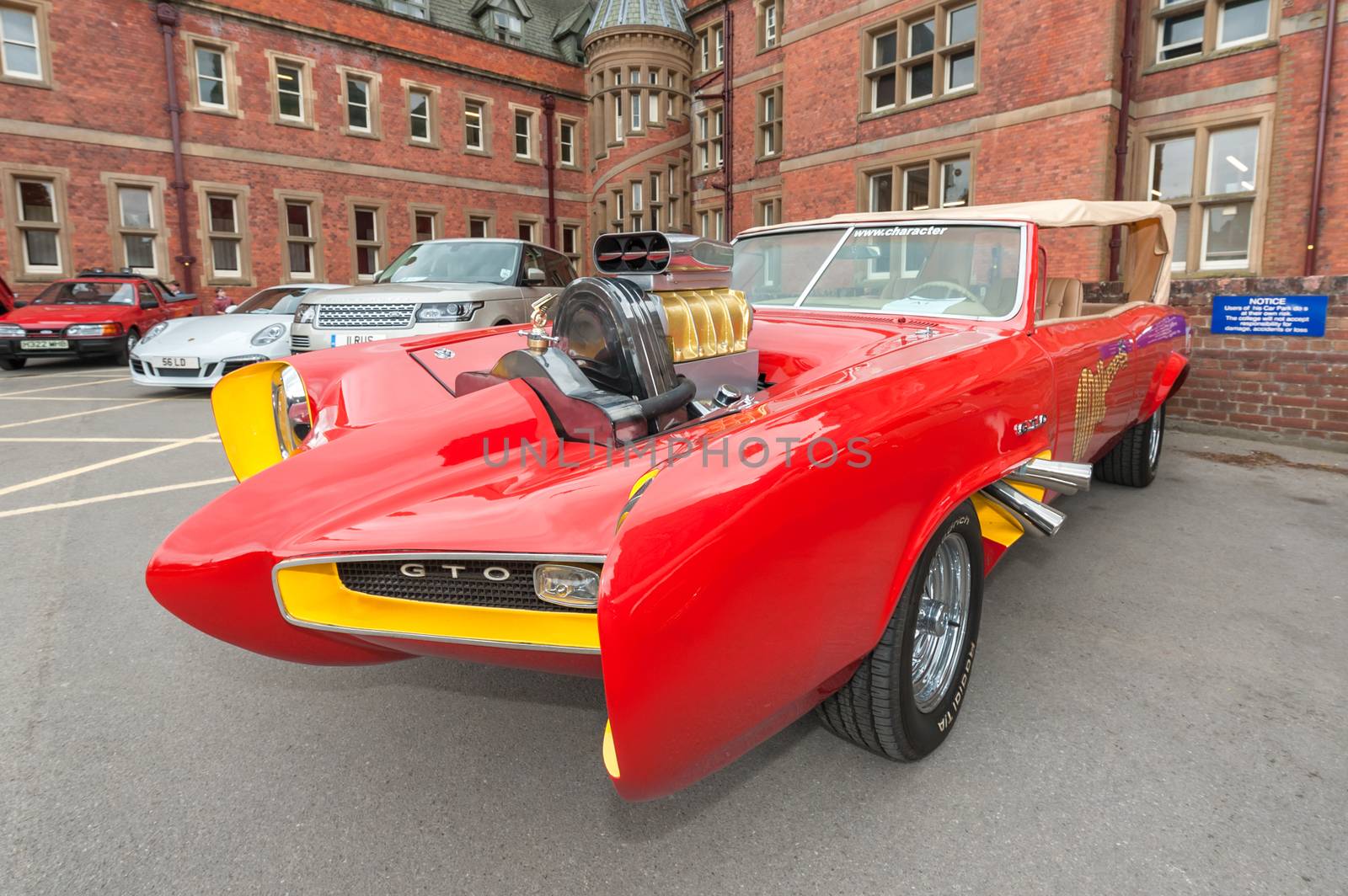 Winnersh, UK - May 18, 2013: The Monkees 70's TV show Pontica GTO Monkeemobile at Bearwood College in Winnersh, UK