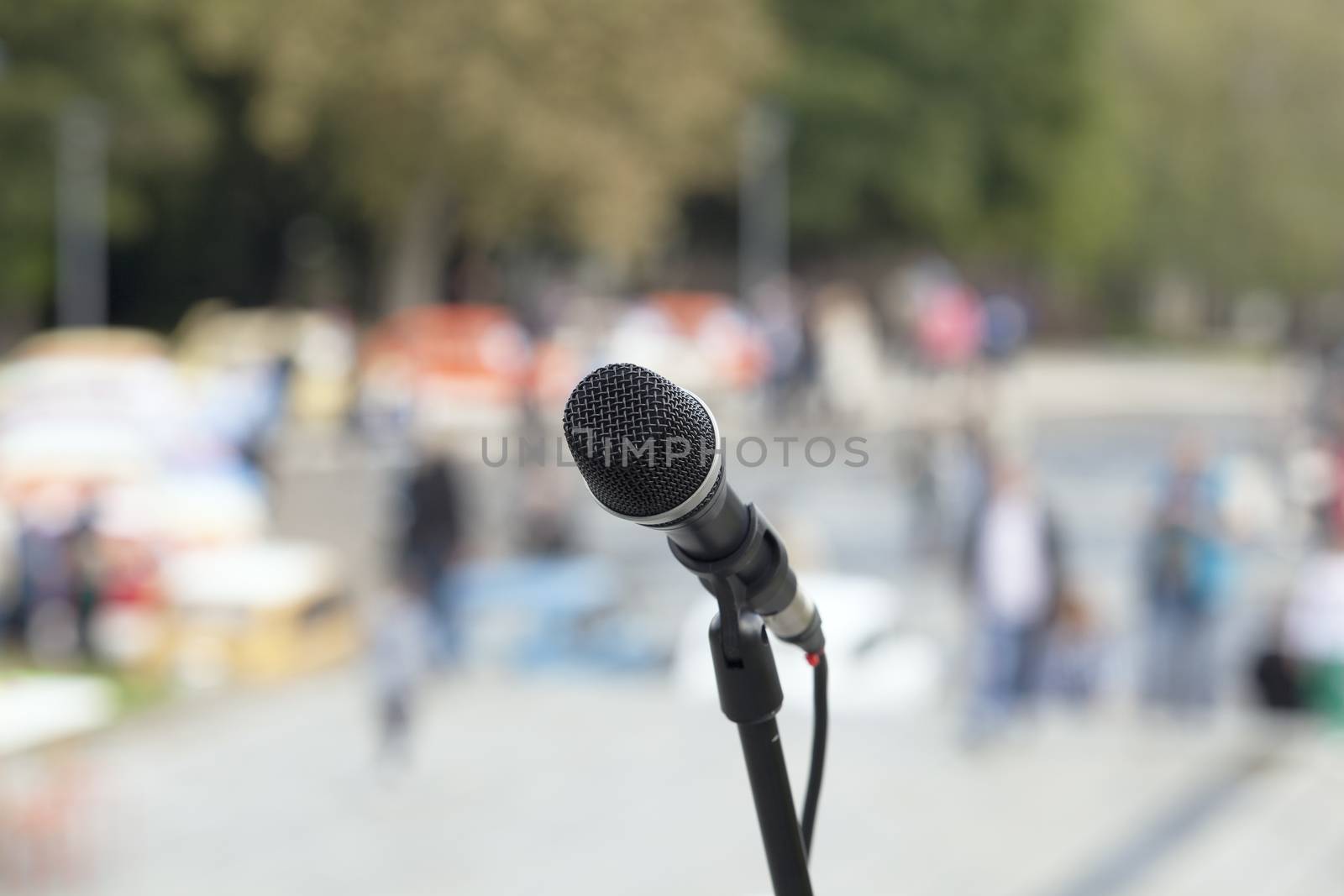 Microphone in focus against blurred background