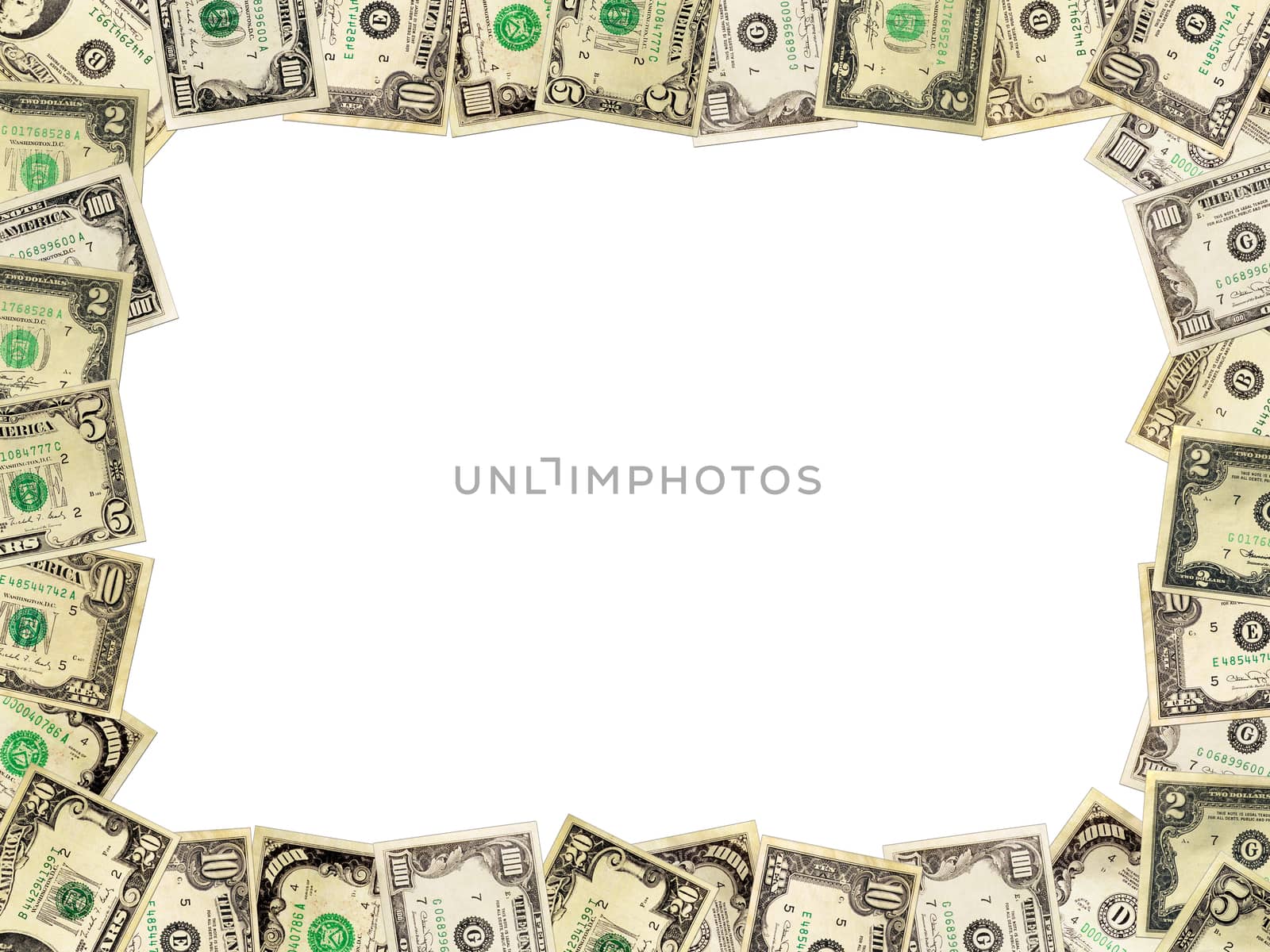 Frame from the dollars isolated on the white background