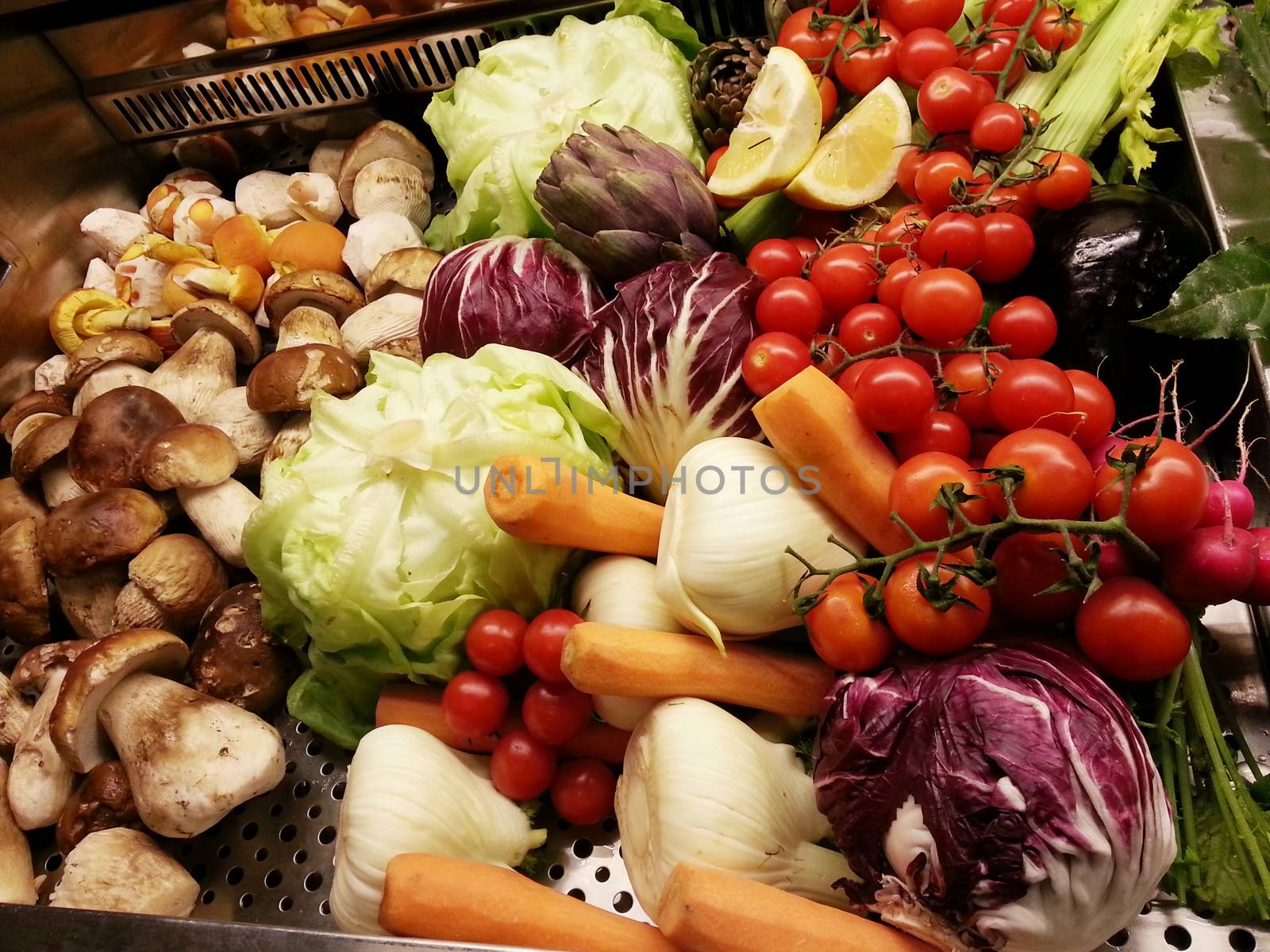 Vegetable shop in street of Milan Italy.