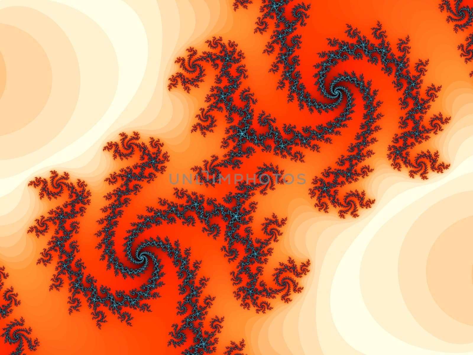 Digital computer graphic - rendering. Patterned fractal spiral in a bright colors for design.