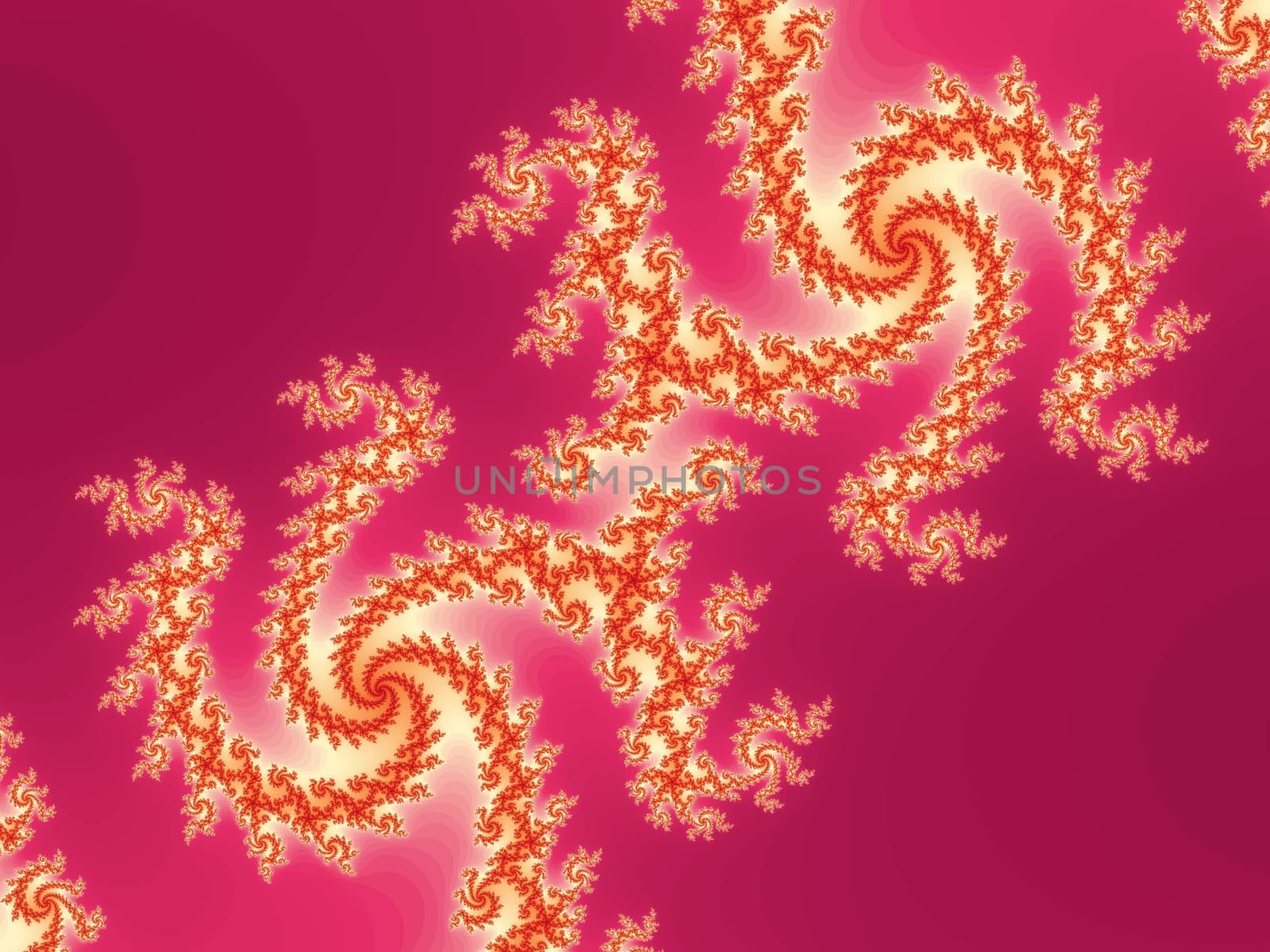 Digital computer graphic - rendering. Patterned fractal spiral in a bright colors for design.