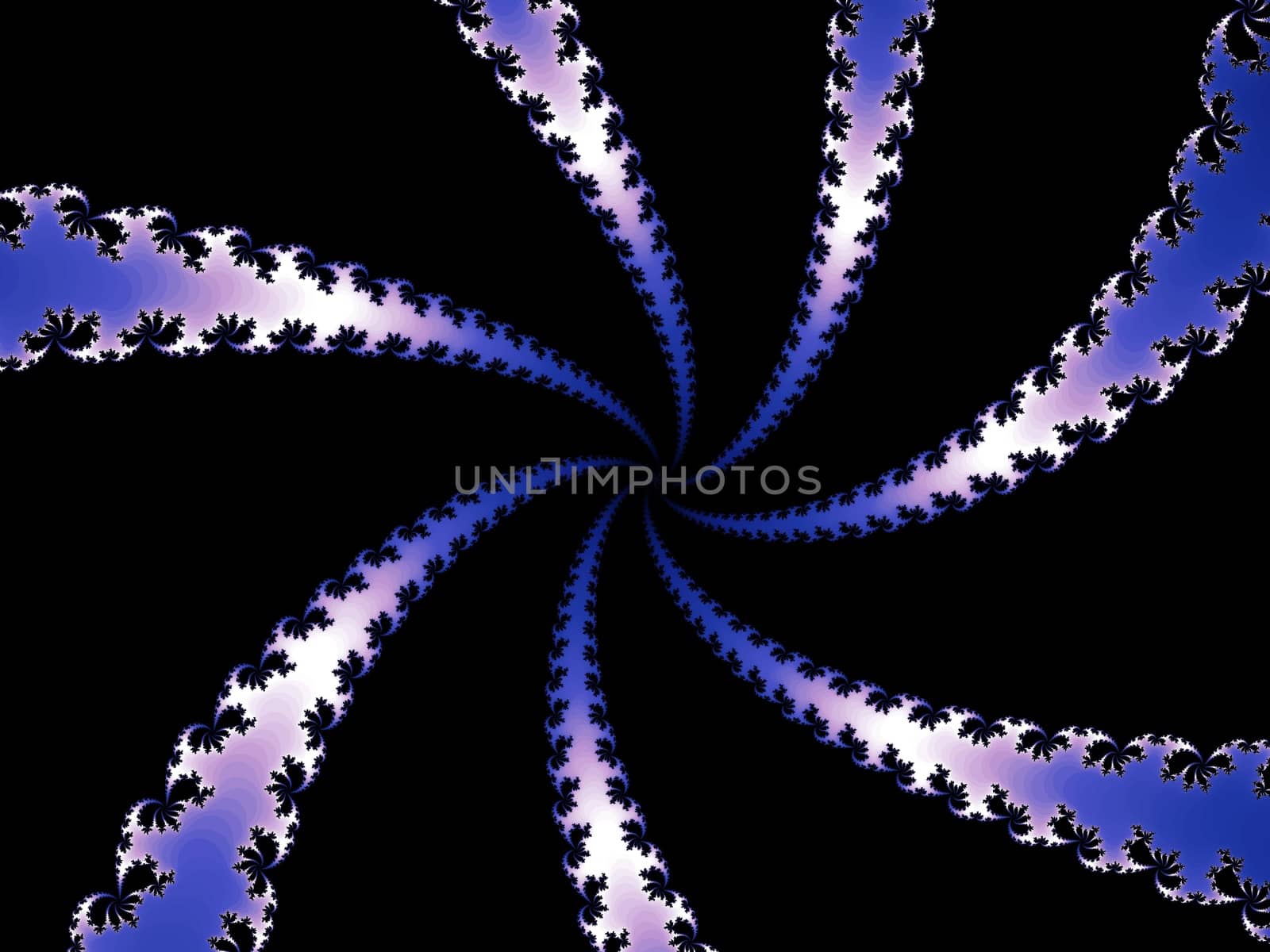 Digital computer graphic - rendering. Patterned fractal spiral in a dark - blue colors for design.