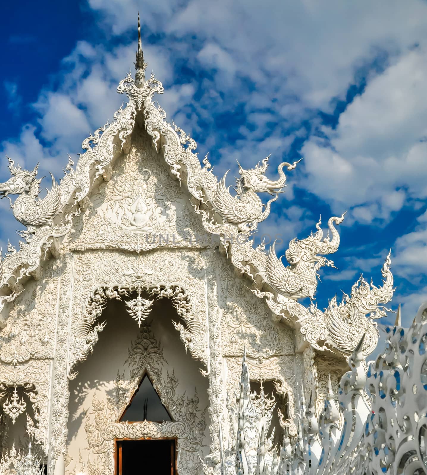 Wat Rong Khun in Chiang Rai, Thailand, the beautiful temple is integration of traditional Thai architecture and the surreal, more well-known of foreigners as the "White Temple".