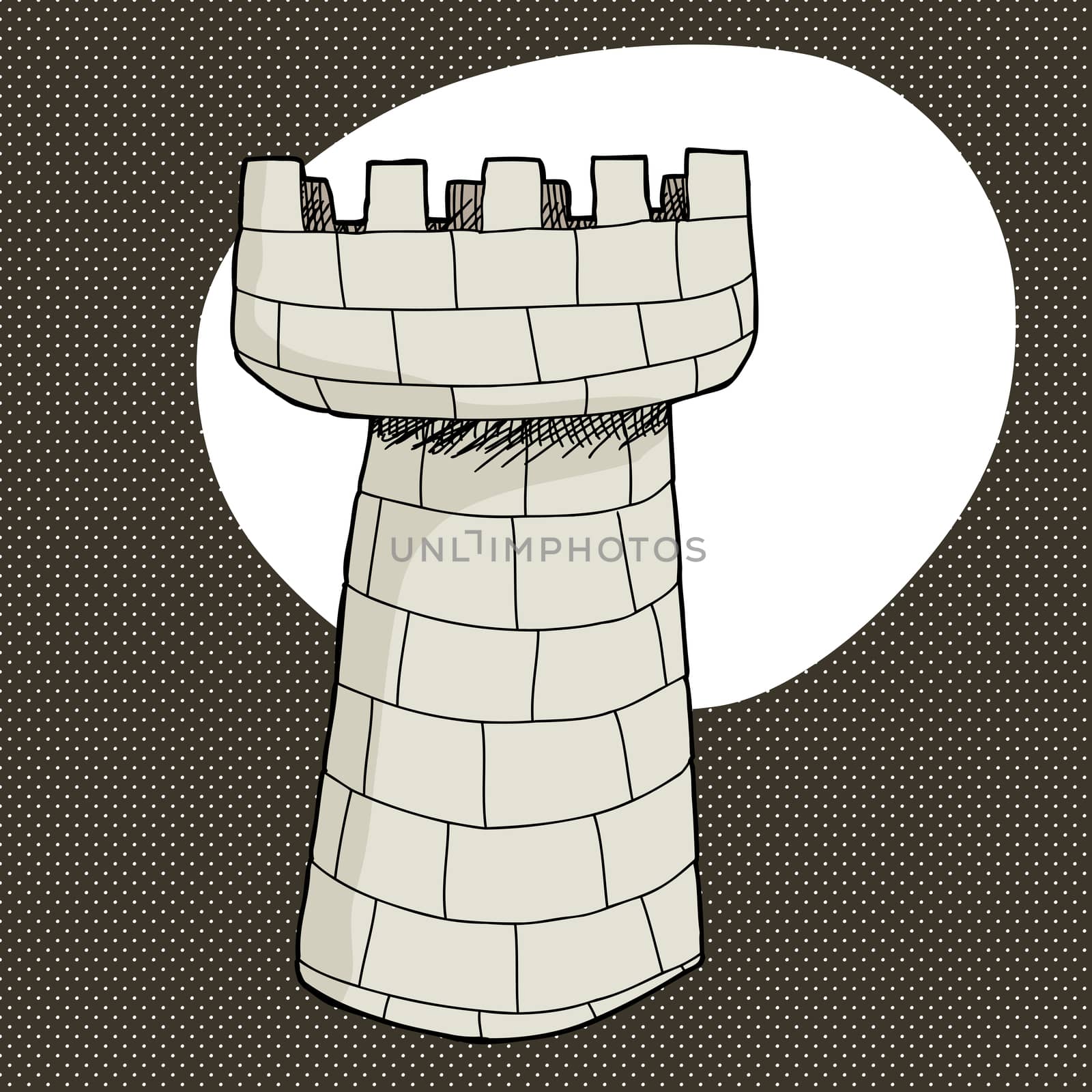 Cartoon single stone castle over halftone background