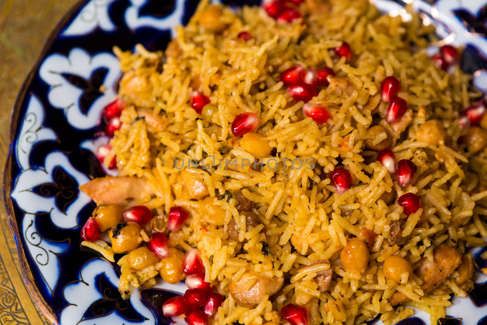 Oriental shah pilaf, pilaw, plov, rice with meat by sarymsakov