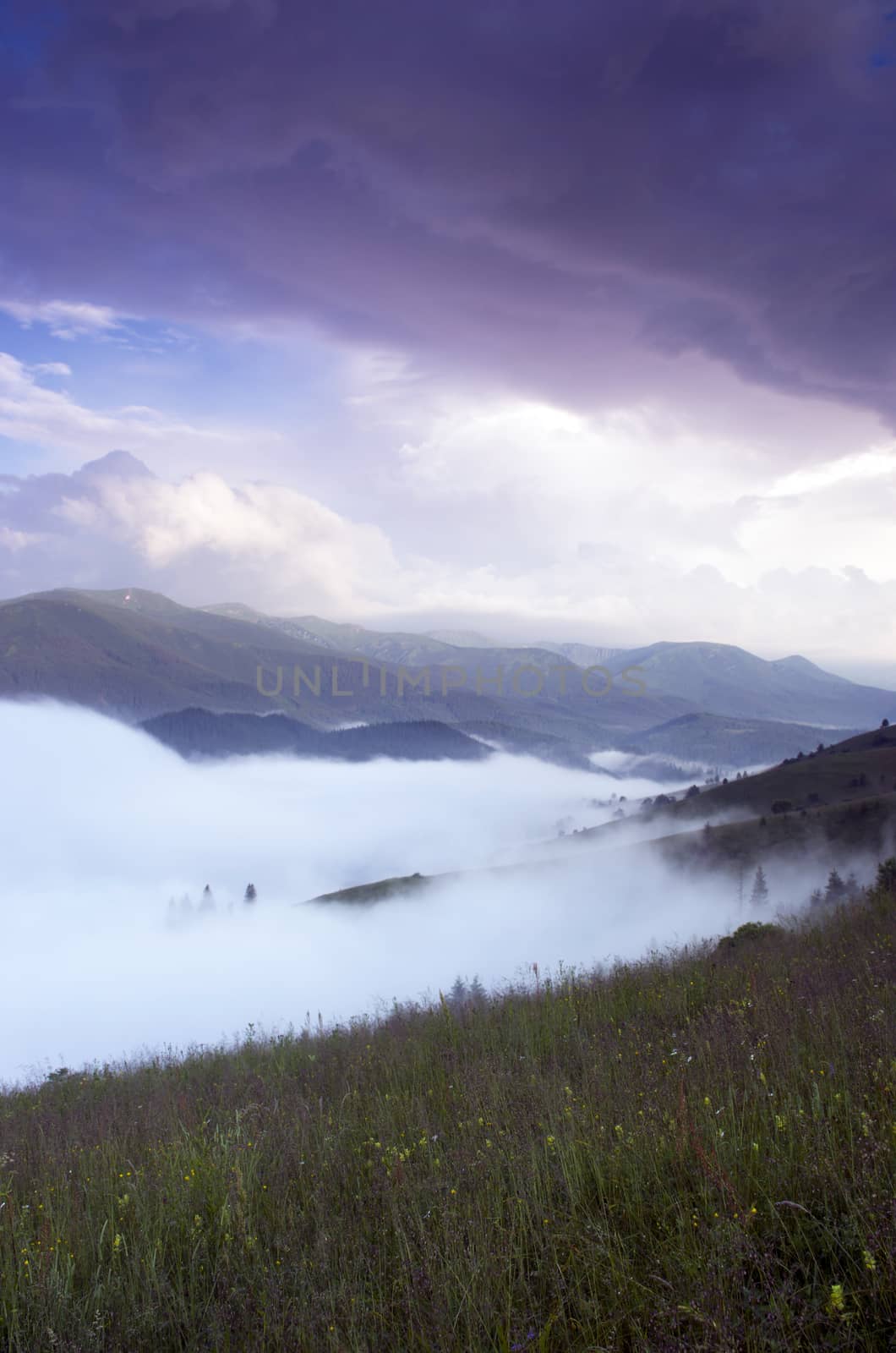 evening mountain plateau landscape (Carpathian, Ukraine)  by dolnikow