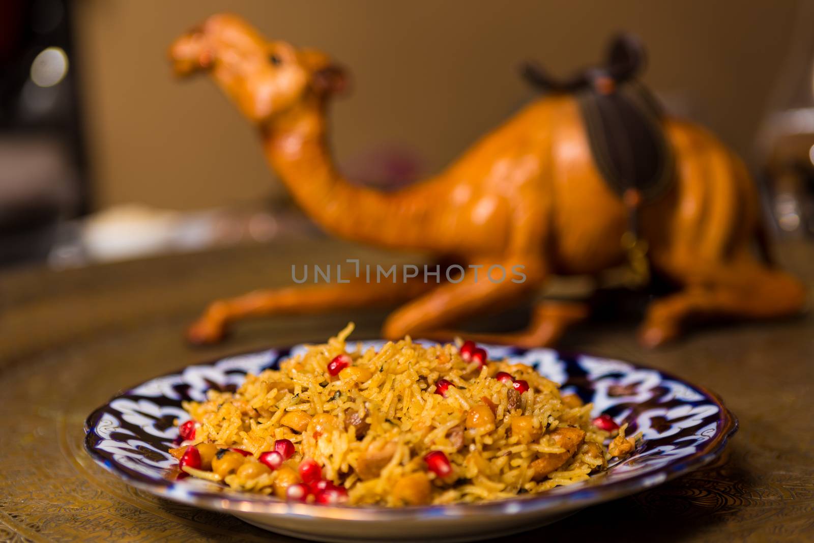 Oriental shah pilaf, pilaw, plov, rice with meat by sarymsakov