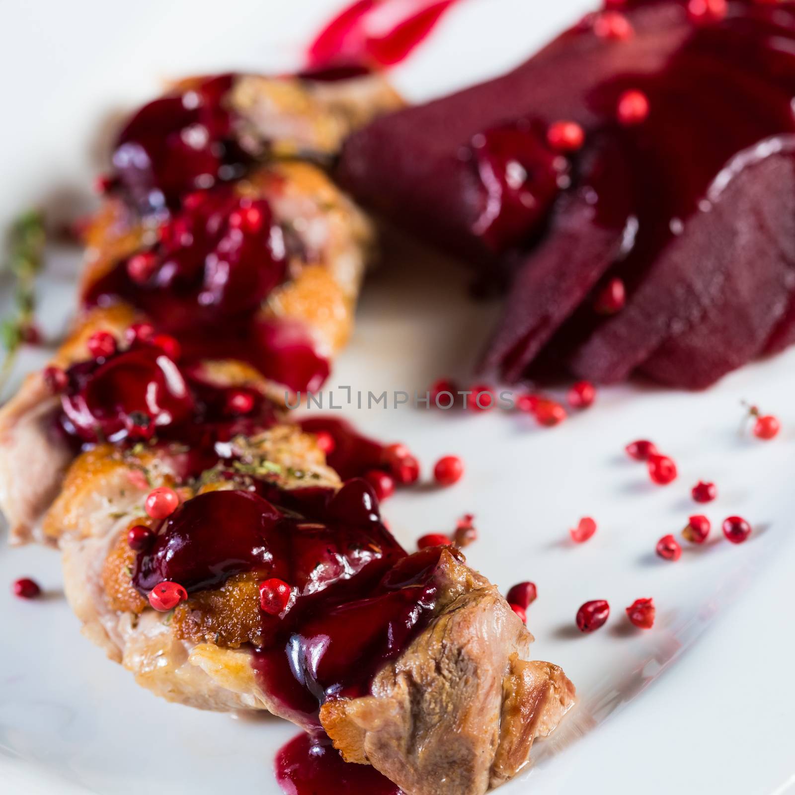 Roasted duck breast with cranberry sauce by sarymsakov