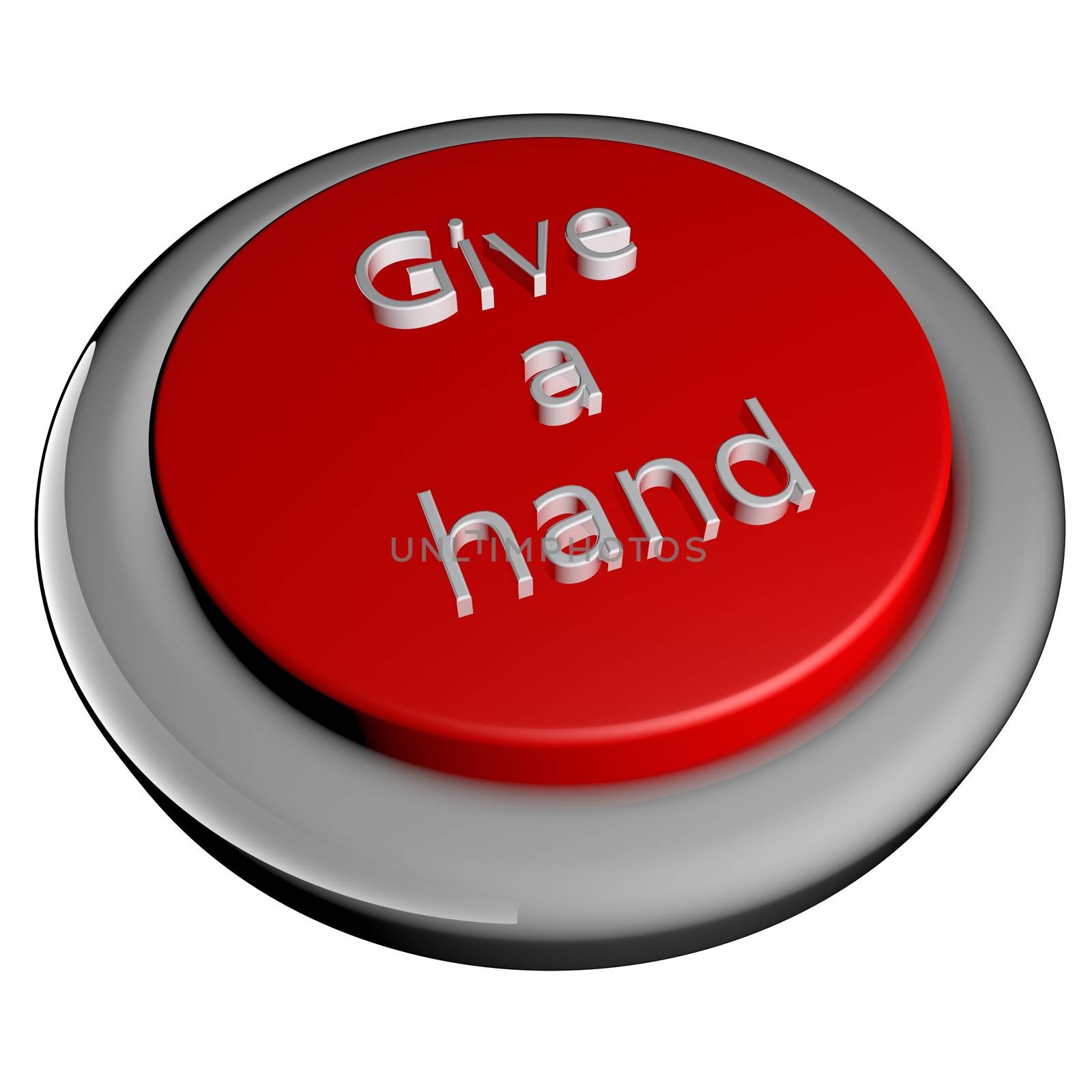 Giva a hand words on button, 3d render, isolated over white