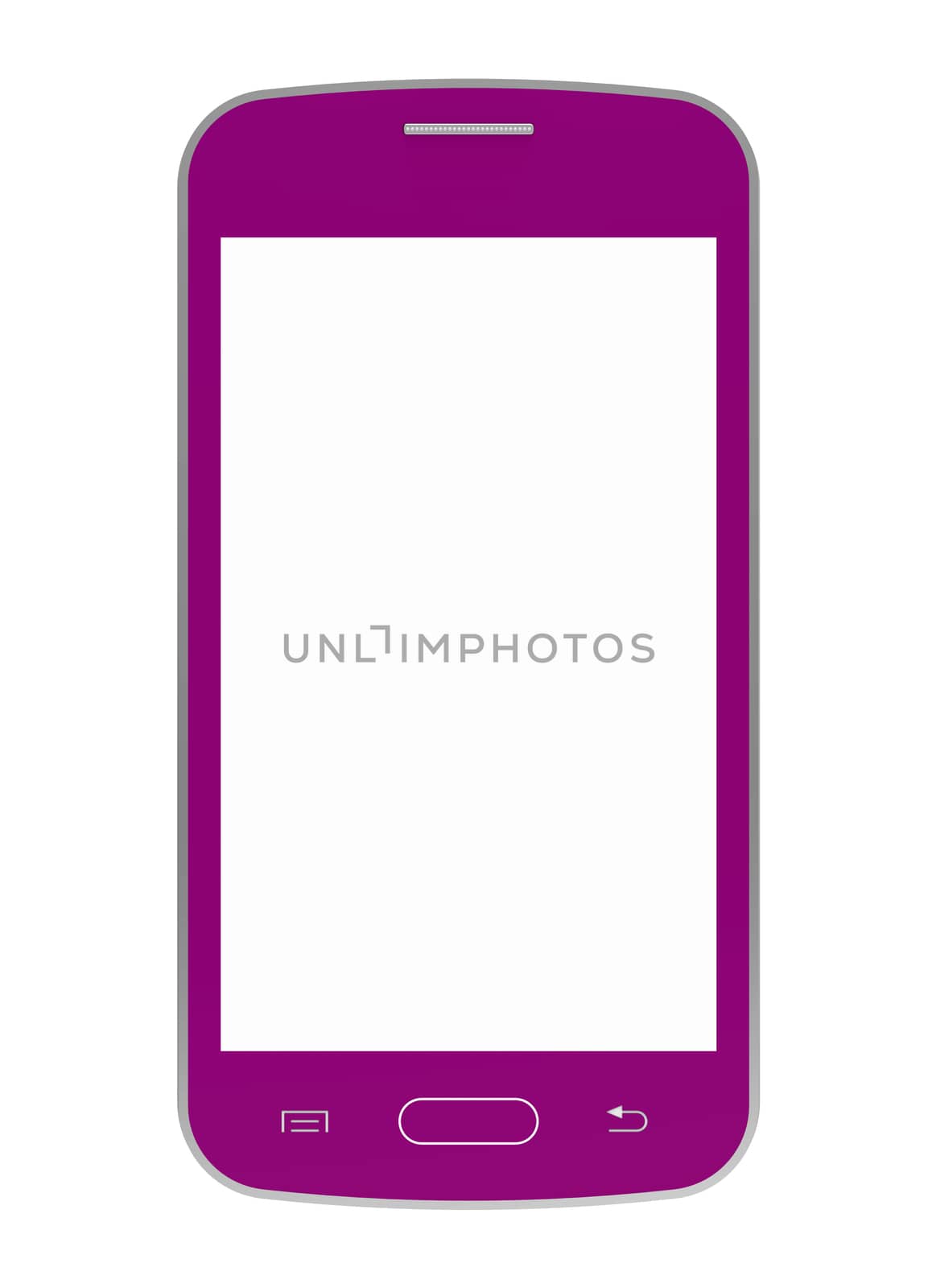 Pink mobile phone with blank screen, smartphone, 3D render, isolated on white