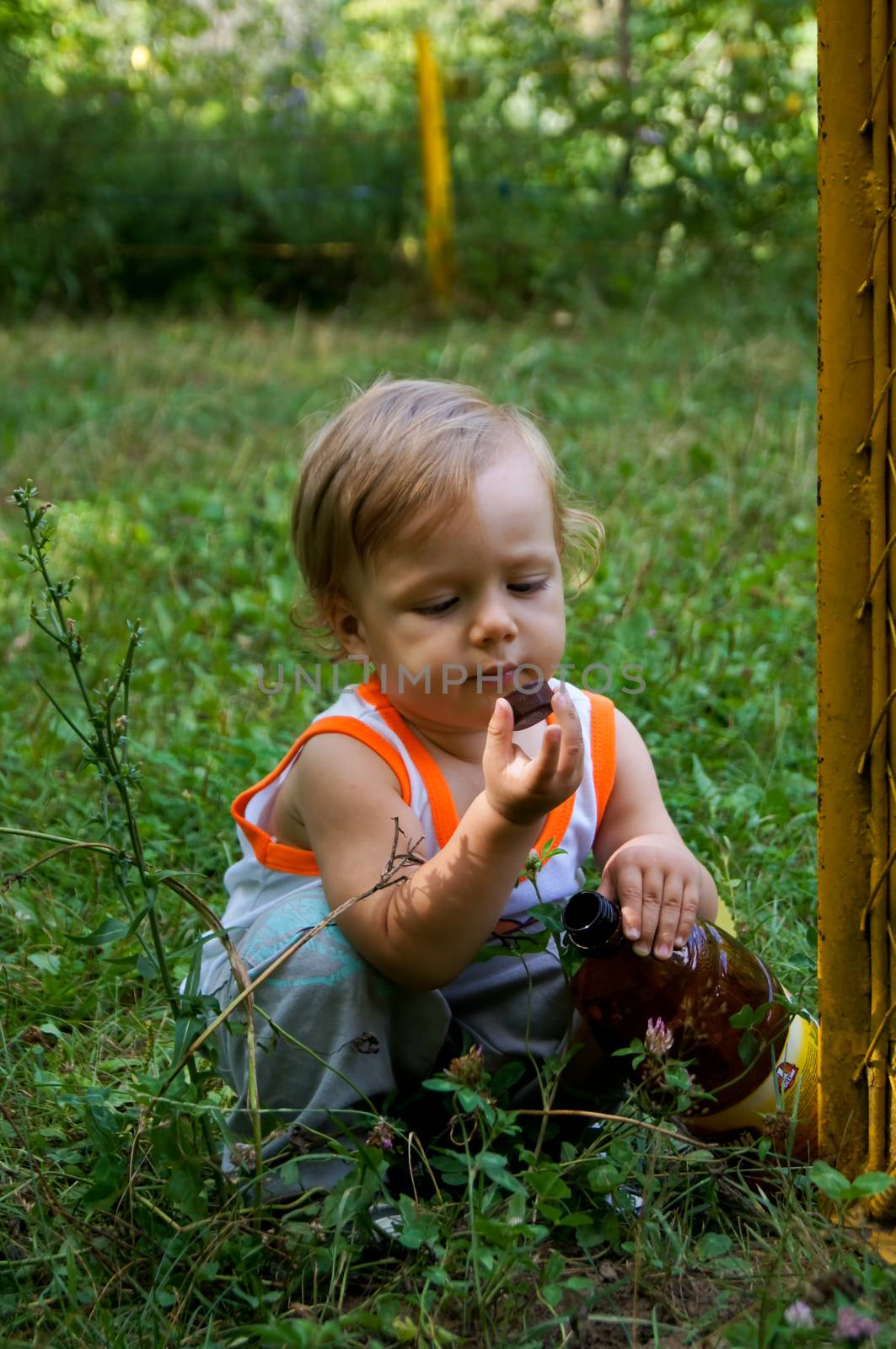 The amusing little boy on walk