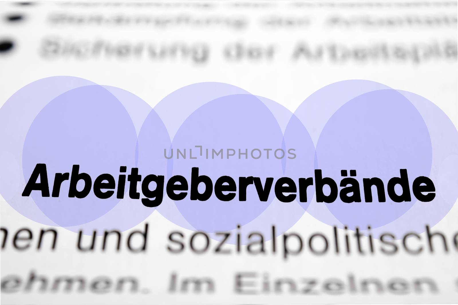 Text auf Seite "Arbeitgeberverbände" mit markierung horizontale Nahaufnahme