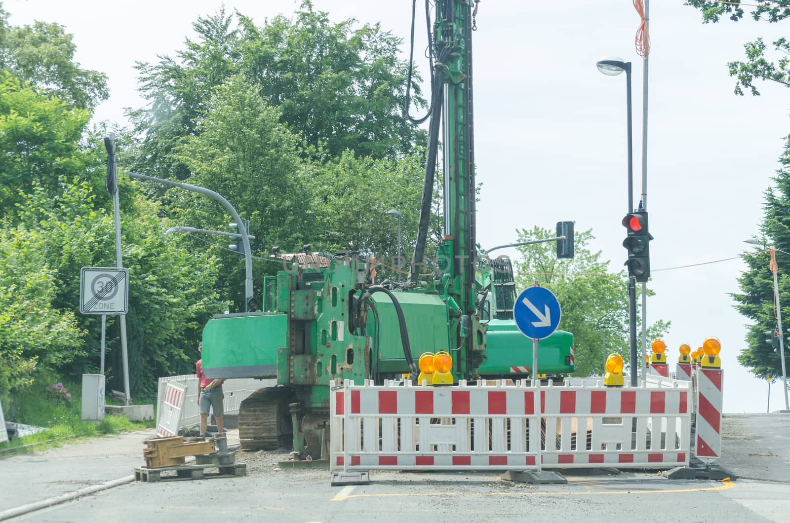 Securing a construction site for drilling in the city.