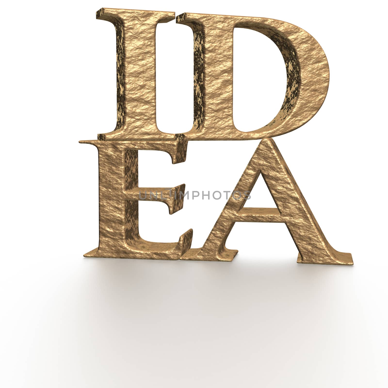 The three-dimensional word IDEA isolated on a white background.