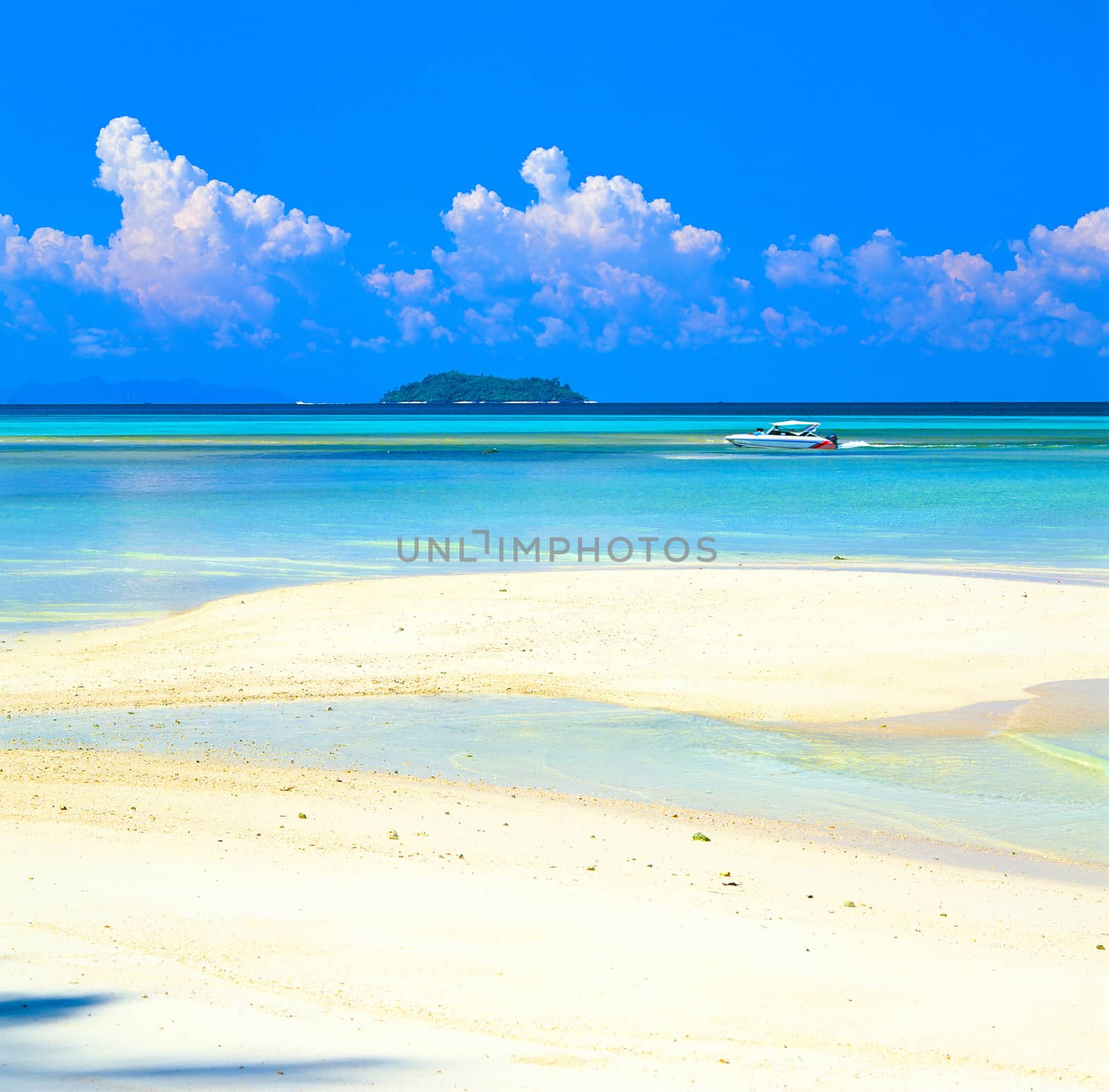 White sand beach with crystal clear sea, Maya island, Krabi, Thailand