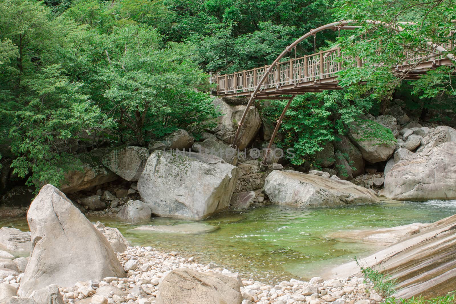 Mount Kumgang. North Korea. iron bridge over mountain river