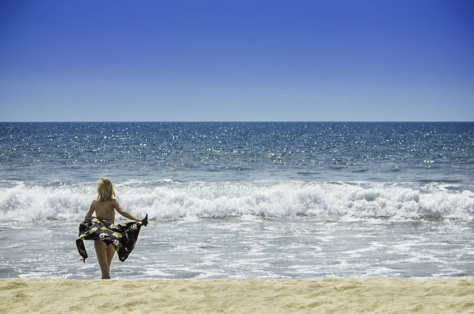 Beautiful young sexy girl woman in bikini on the beach travel vacation healthy body and freedom concept