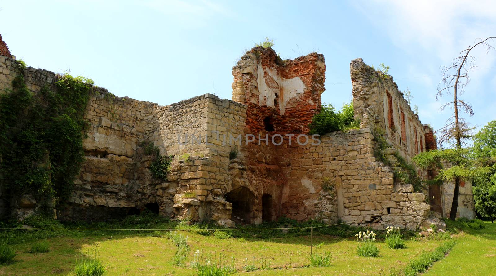 Aged castle, architecture building in the western part of Ukraine. Historical construction.