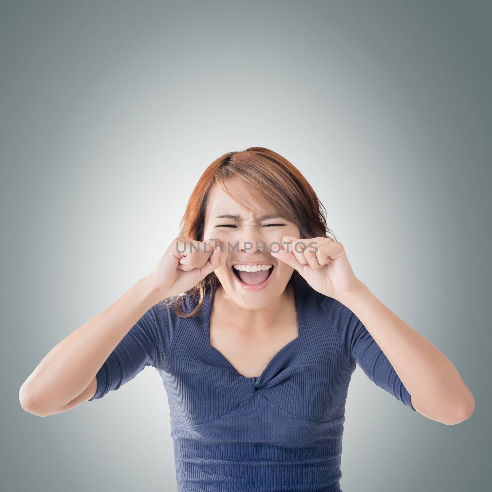 Asian woman face with expression, closeup portrait.