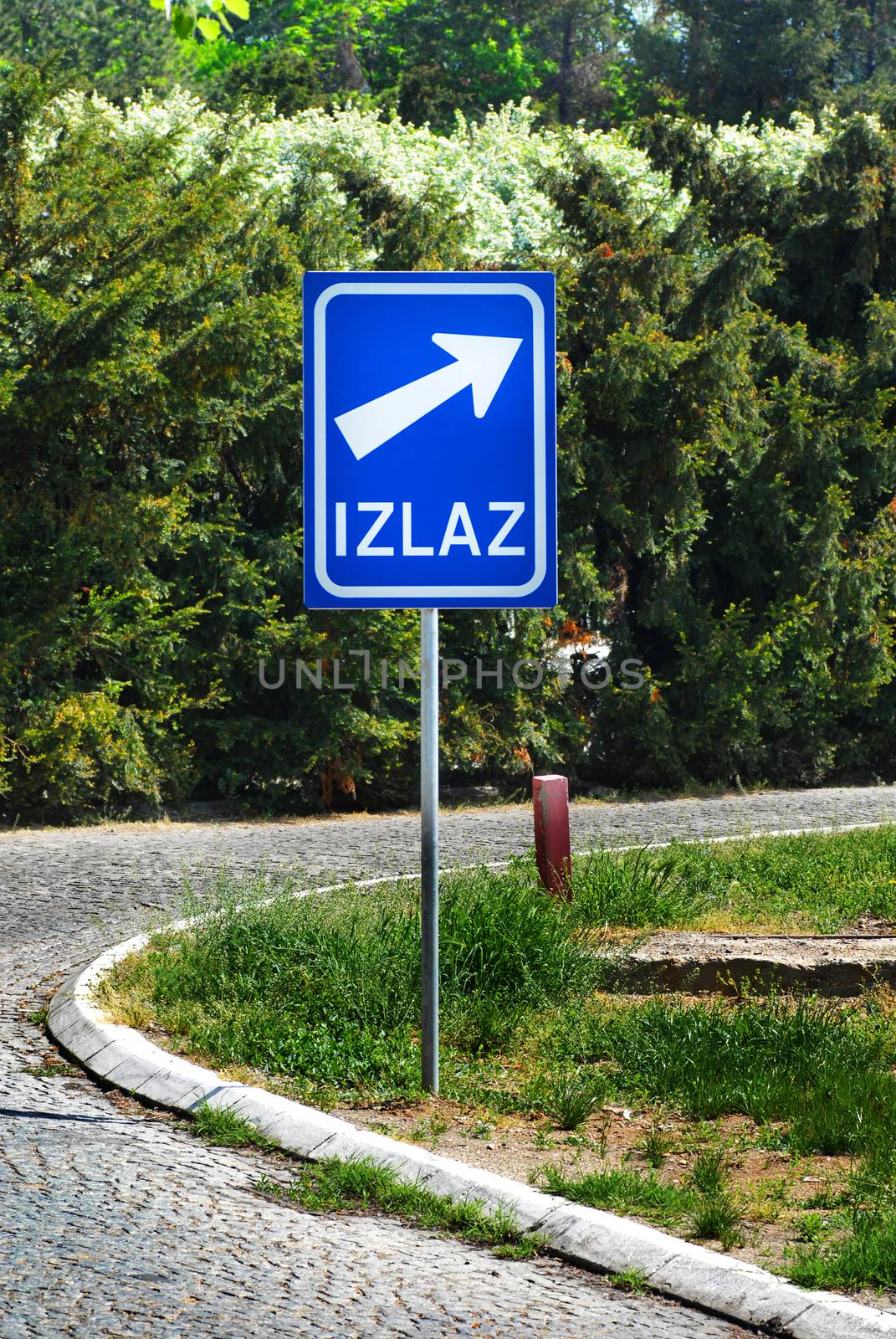 traffic blue direction sign for exit in serbian