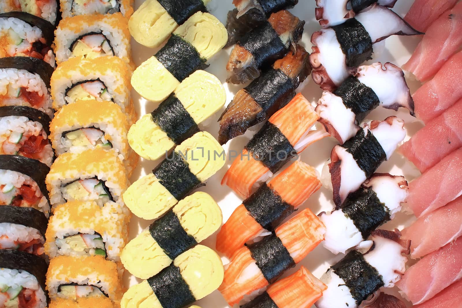 closeup of sushi rolls traditional japanese food 