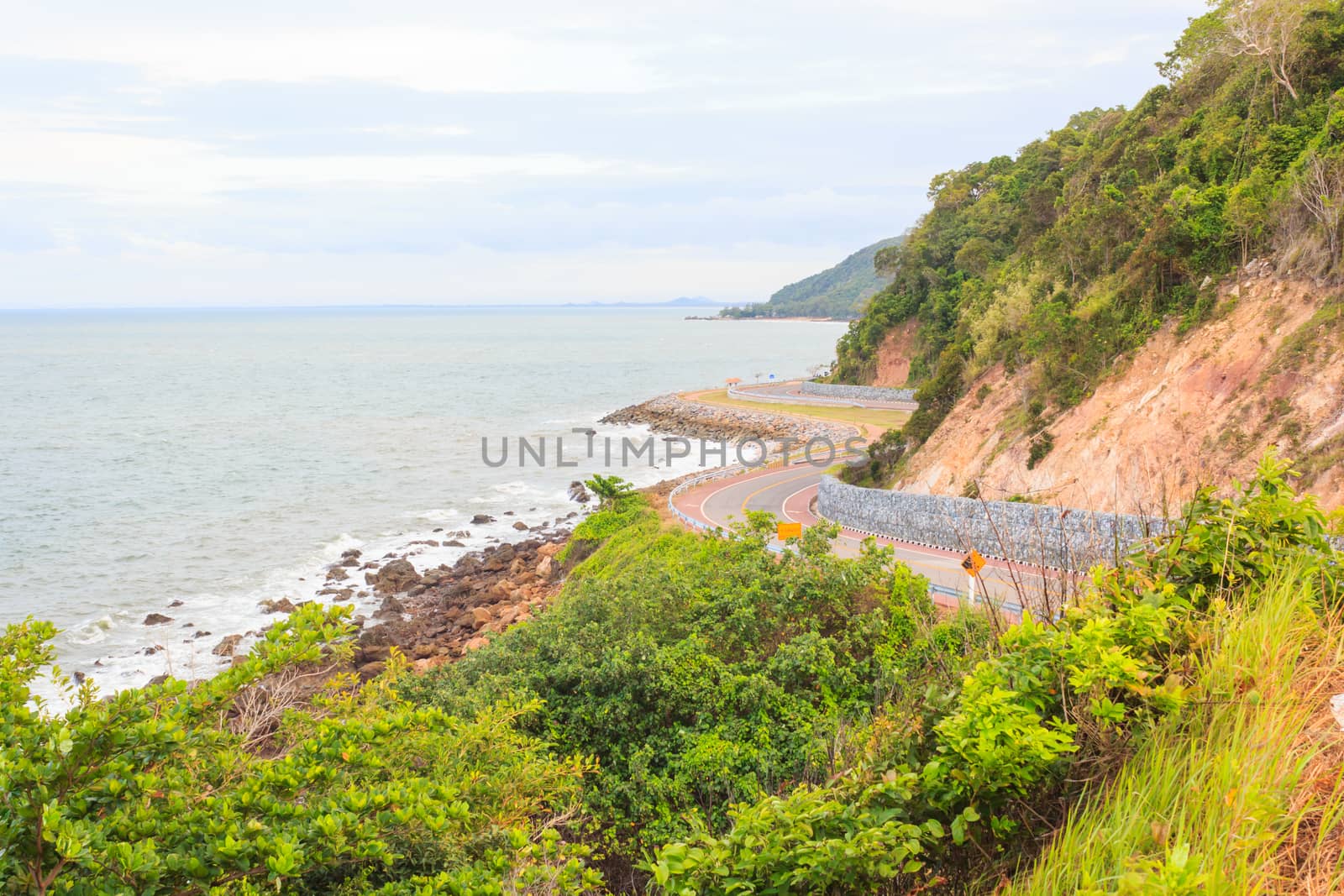 Coastal road sea at Khung Viman bay, Chanthaburi, Thailand