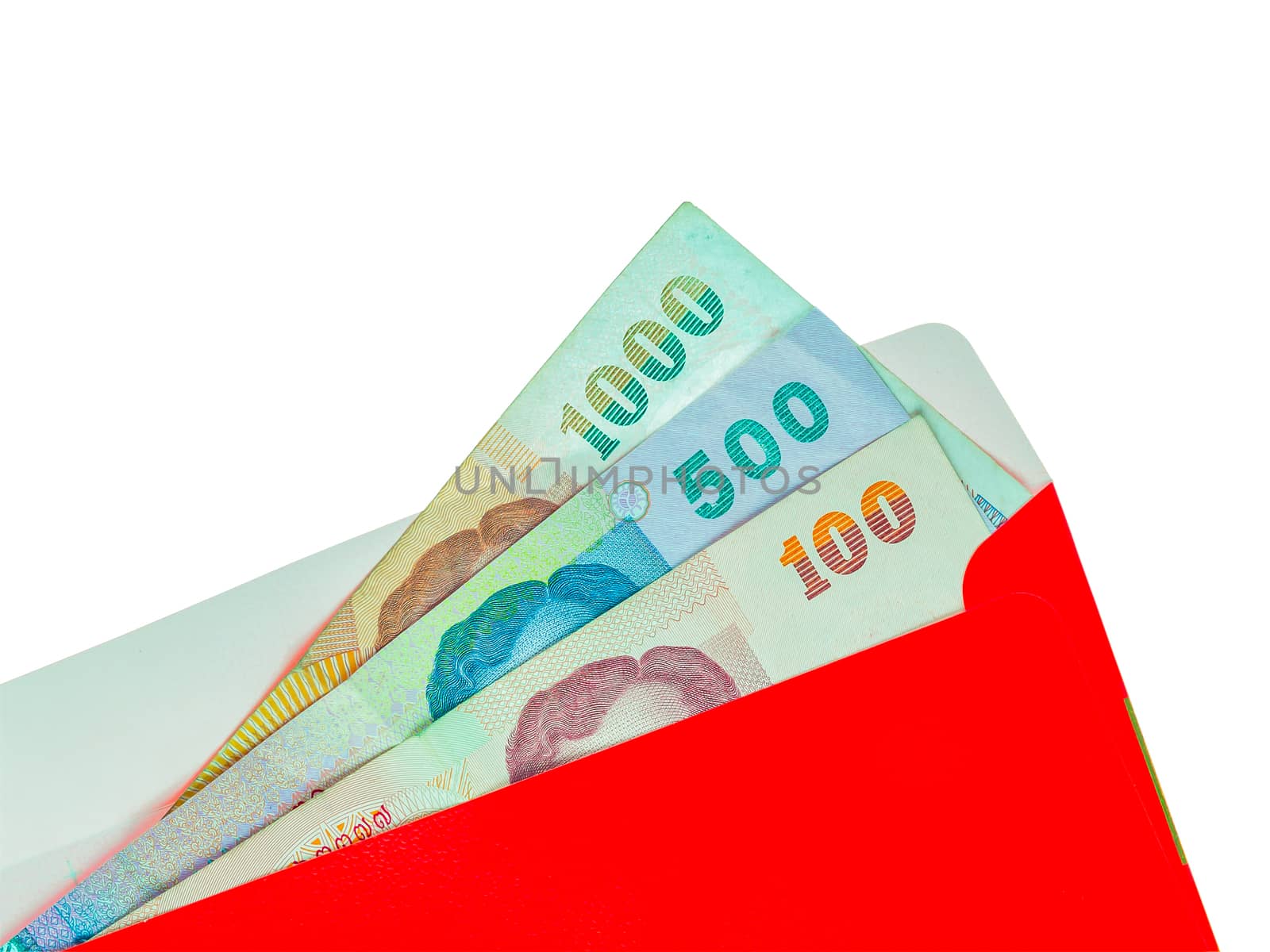 Red packet and Money Thai Banknote isolated for chinese new year on white background