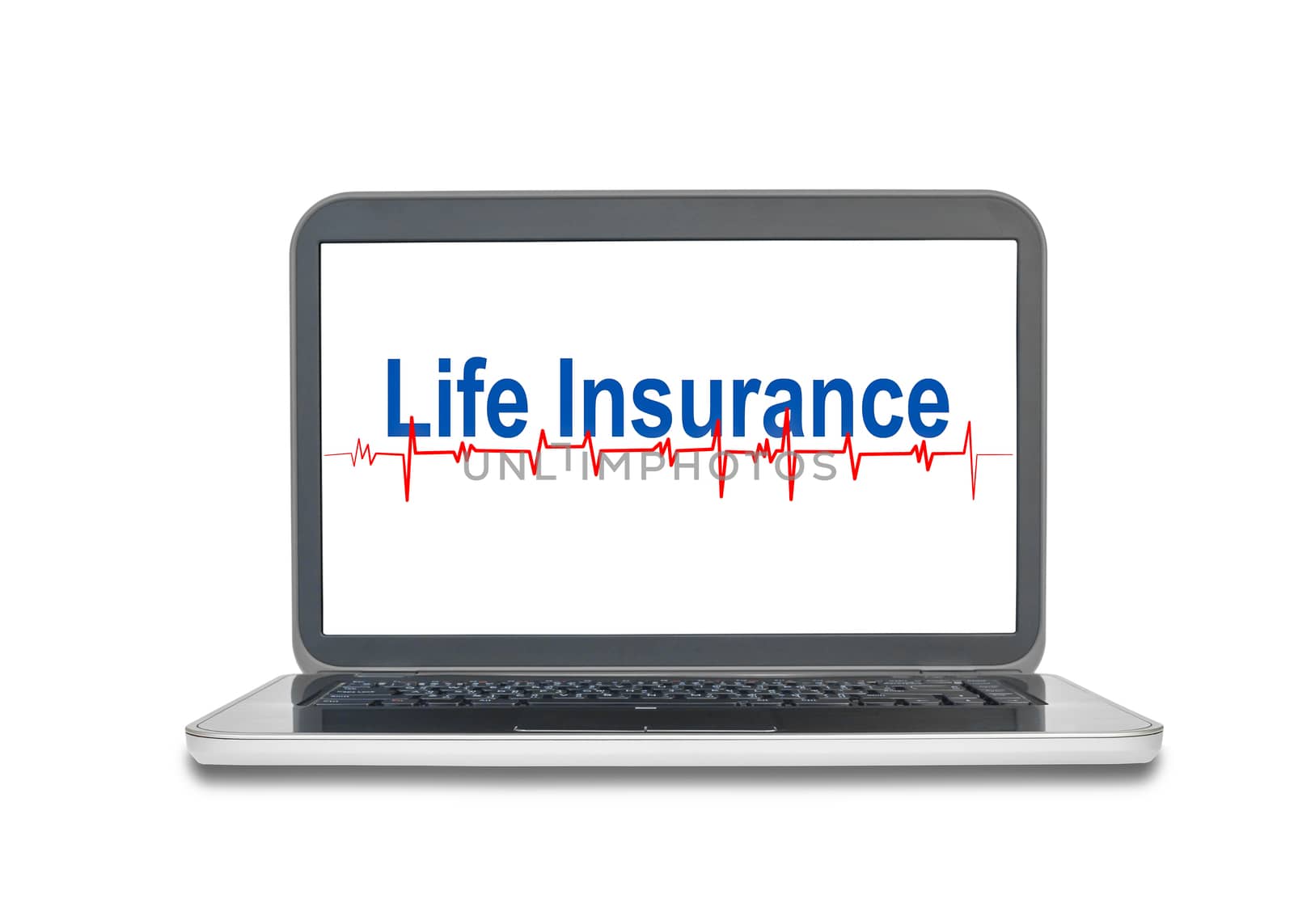 Laptop with Life Insurance word on screen display isolated on white