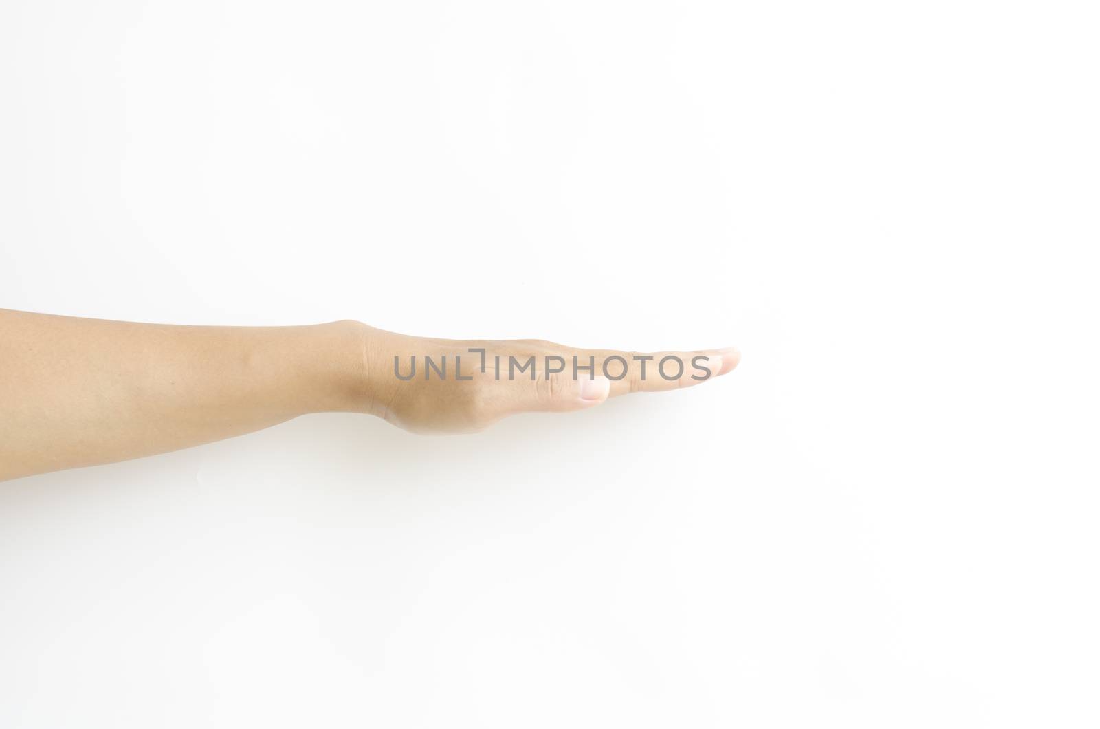 asia woman  hands hold sign on a white background