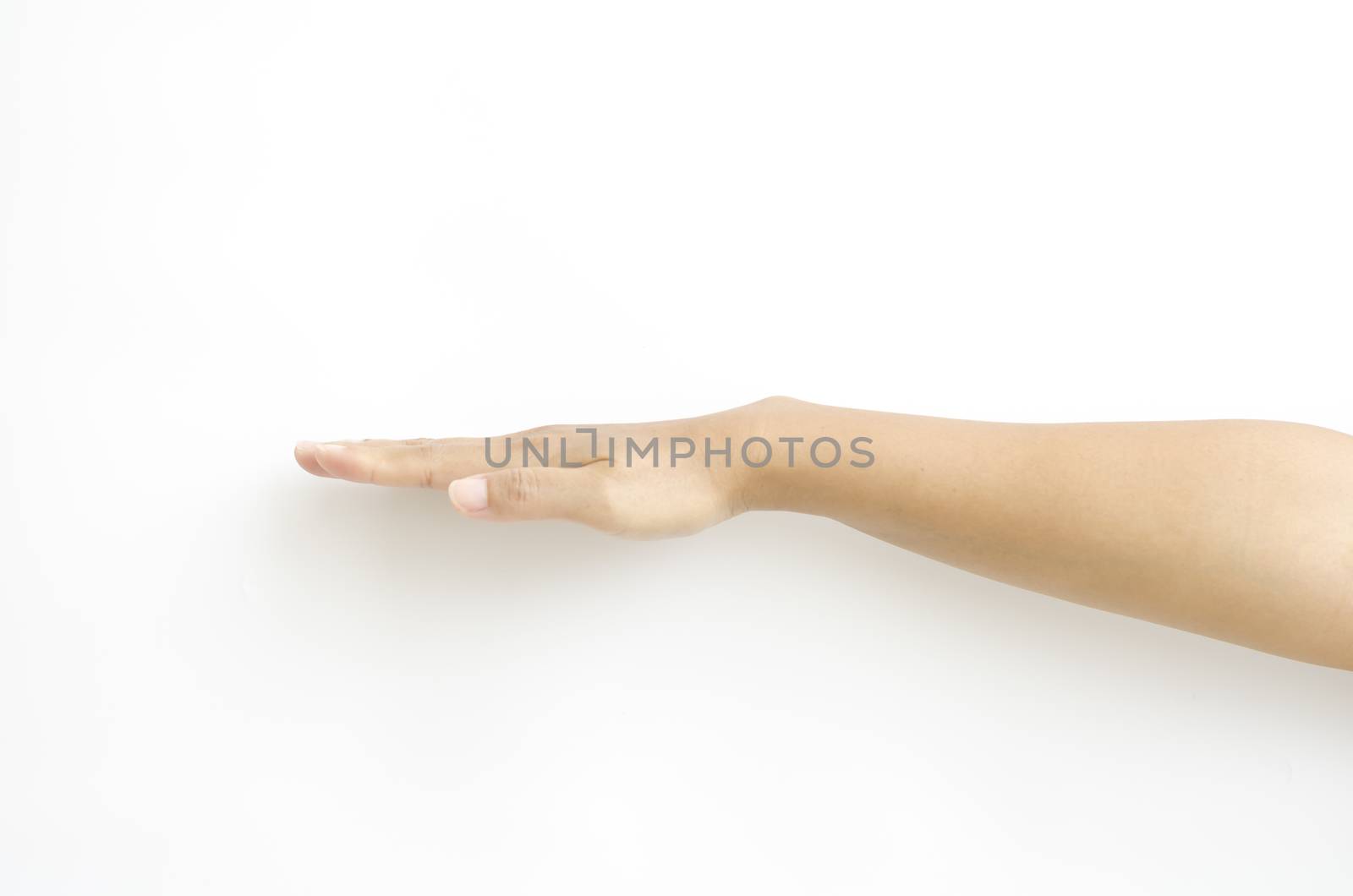 asia woman  hands hold sign on a white background